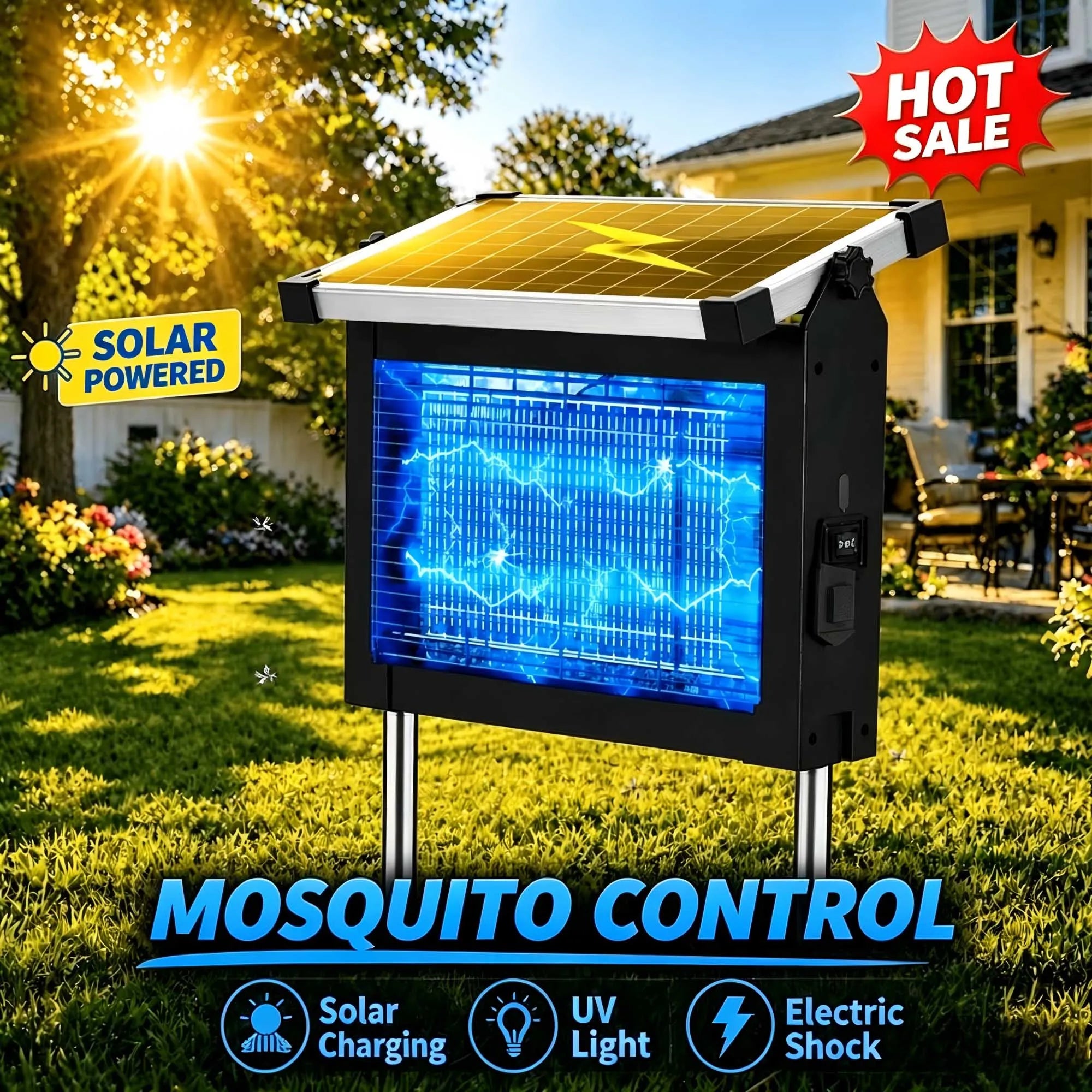 Waterproof Solar Electric Bug Zapper With Outdoor Light Sensor