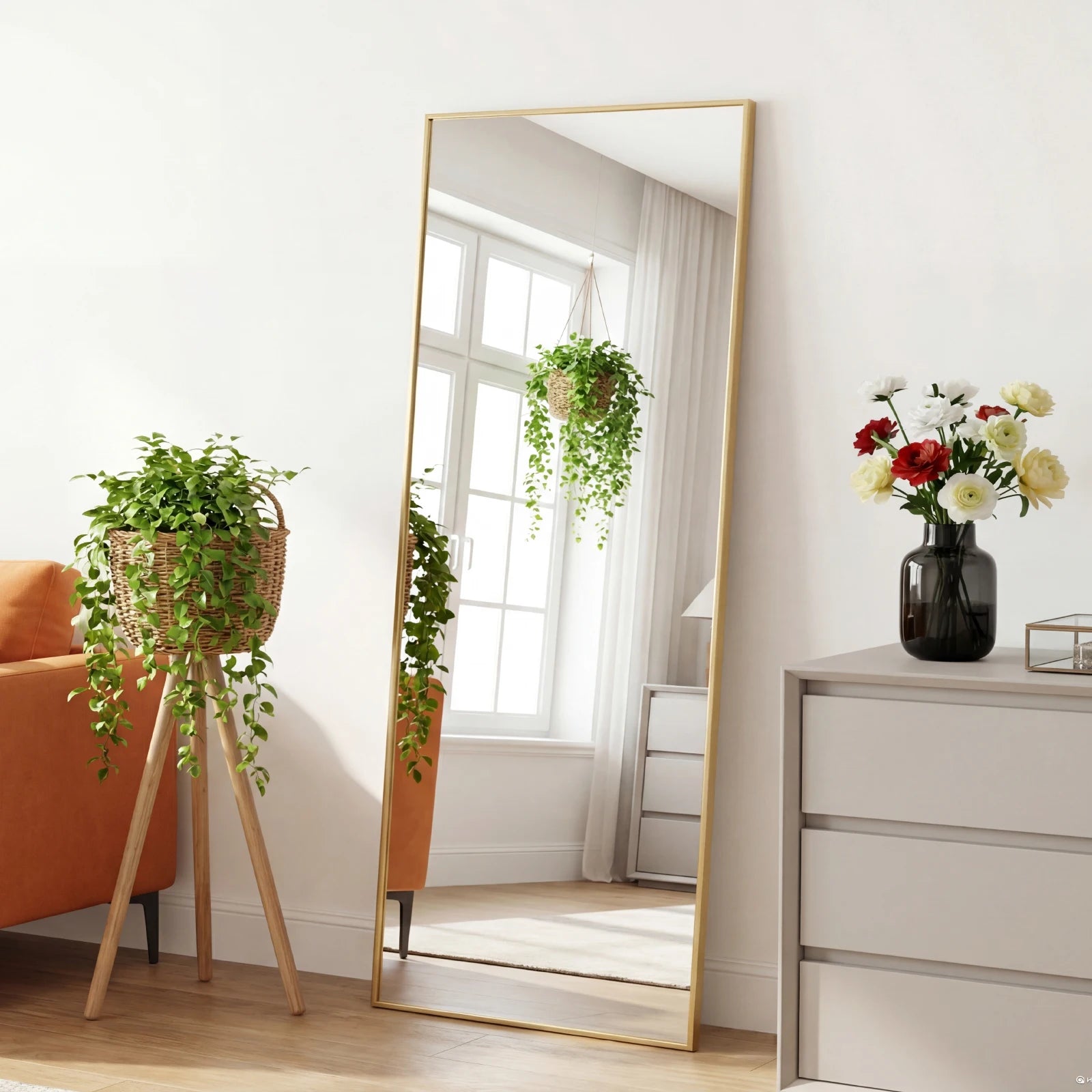 JHK Full Length Mirror With Aluminum Frame Leaning Or Standing