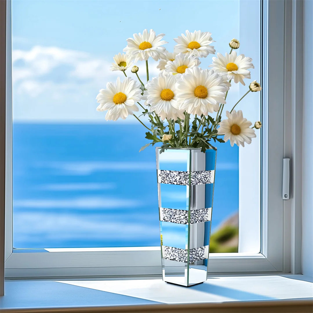 Modern Floor Vase With Crystal Accents And Mirrored Finish