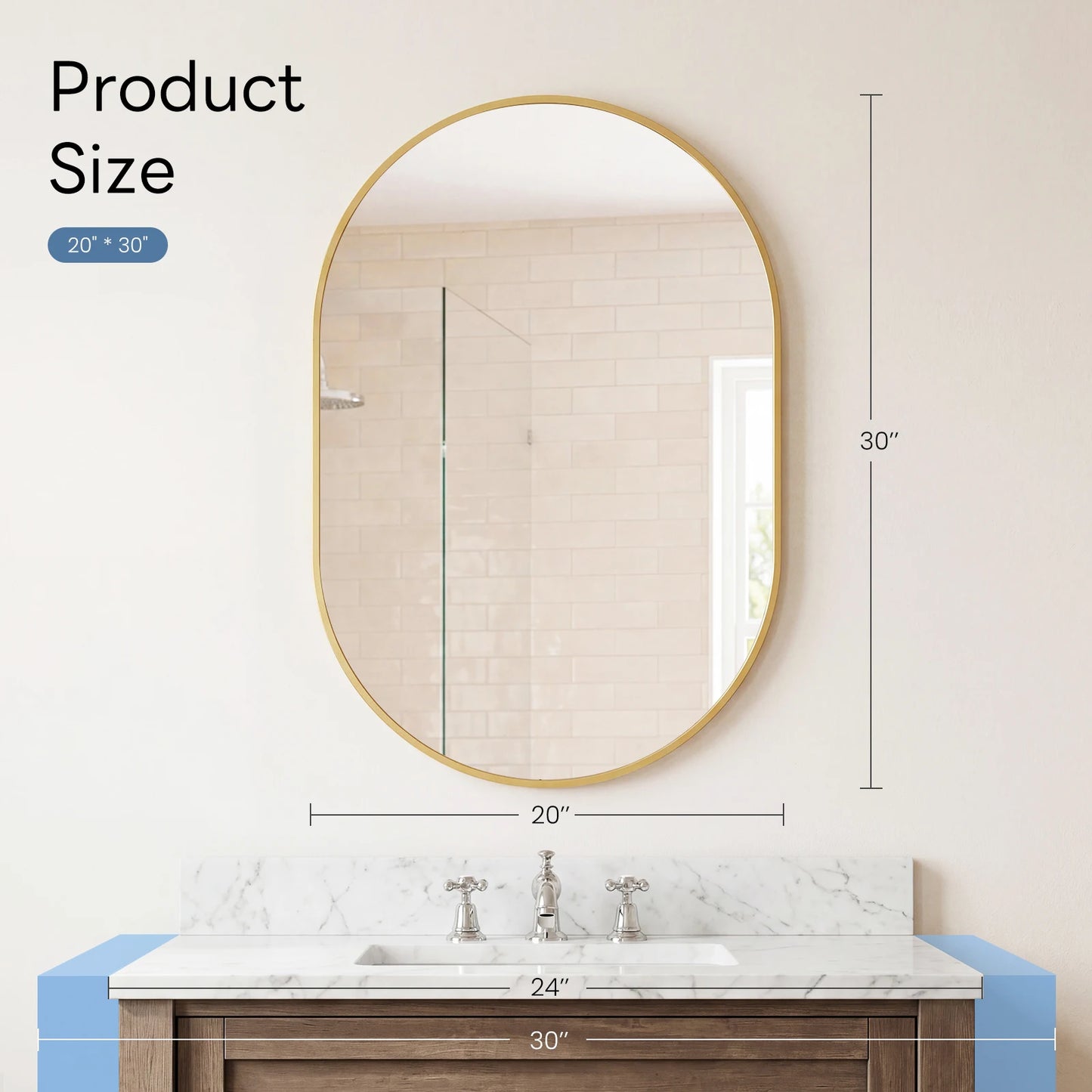 JHK Oval Wall Mirror With Metal Frame For Living Room