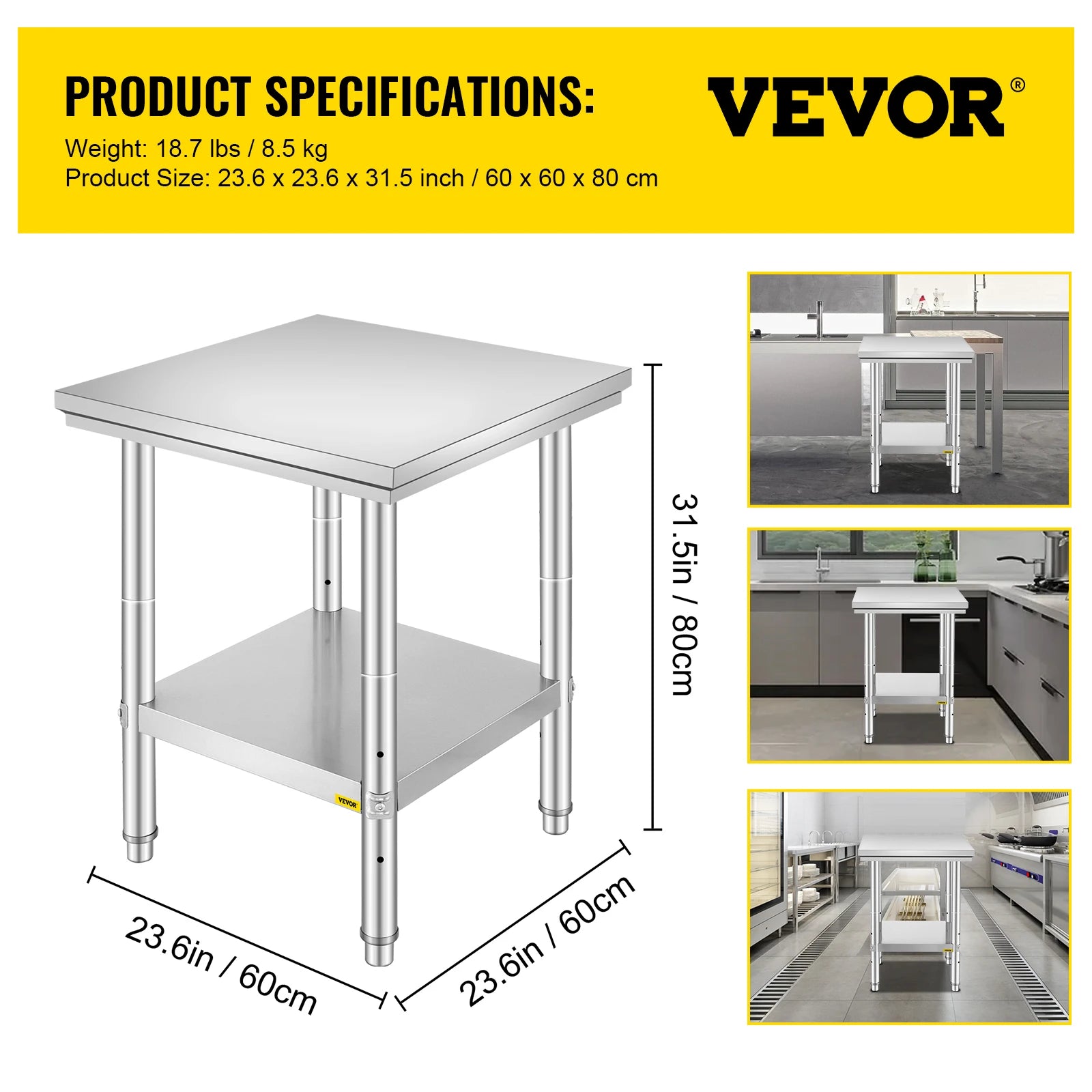 SucceBuy Stainless Steel Commercial Kitchen Workbench With Undershelf