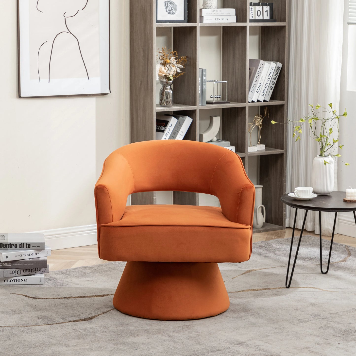 Seyner Modern Velvet Swivel Arm Chair For Living Room