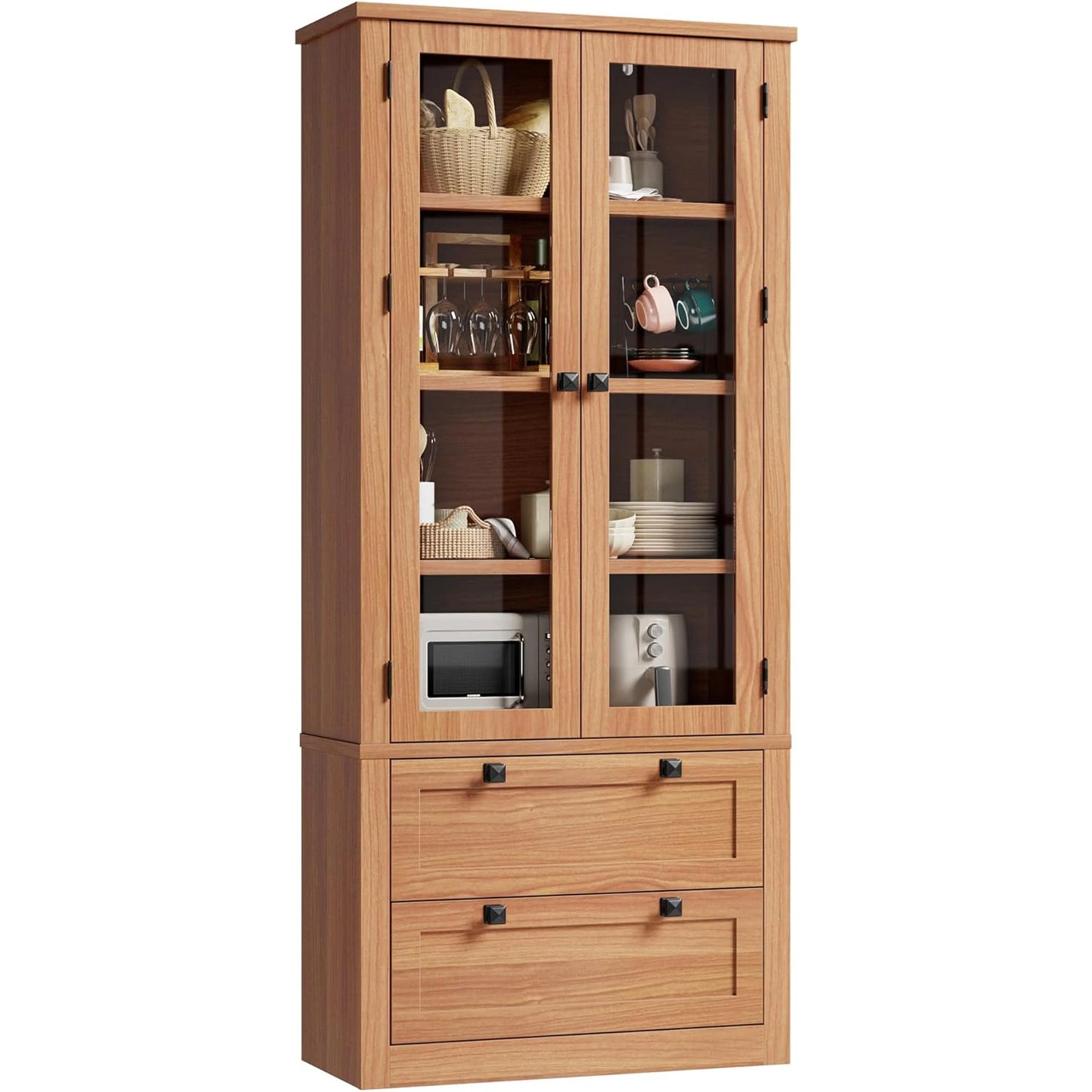 HiMISS Modern Kitchen Pantry Cabinet With Glass Doors