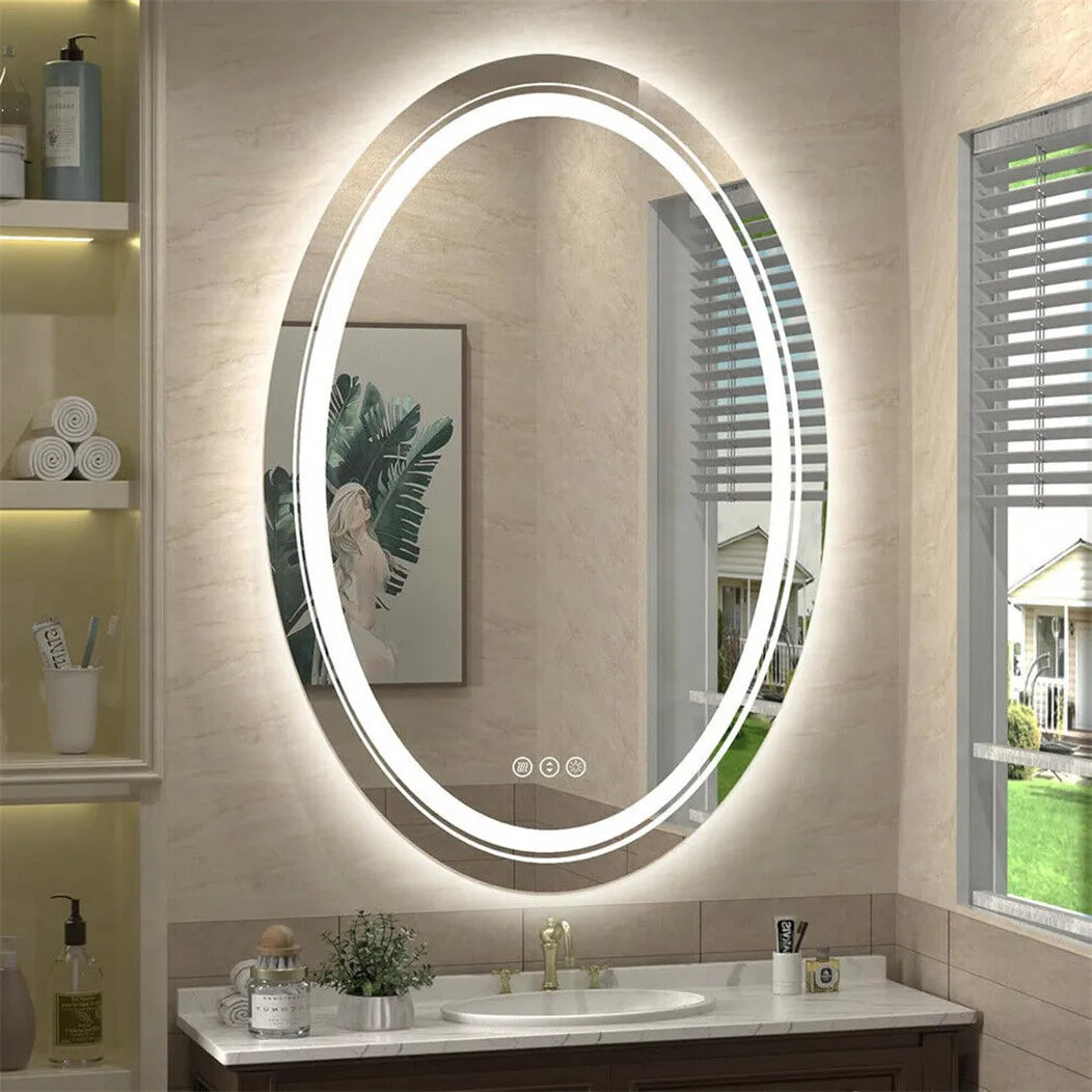 Borwart Oval LED Bathroom Mirror Fogless Dimmable Backlit Front Light