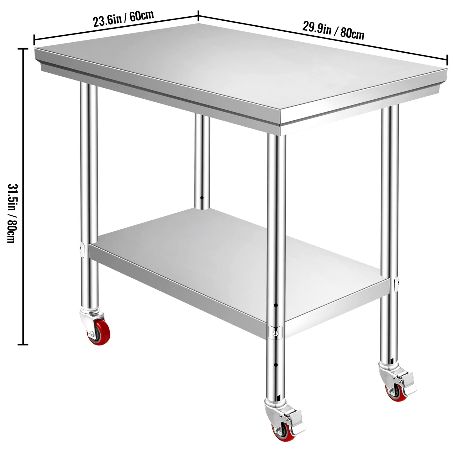 SucceBuy Stainless Steel Kitchen Prep Table With 4 Casters And Backsplash