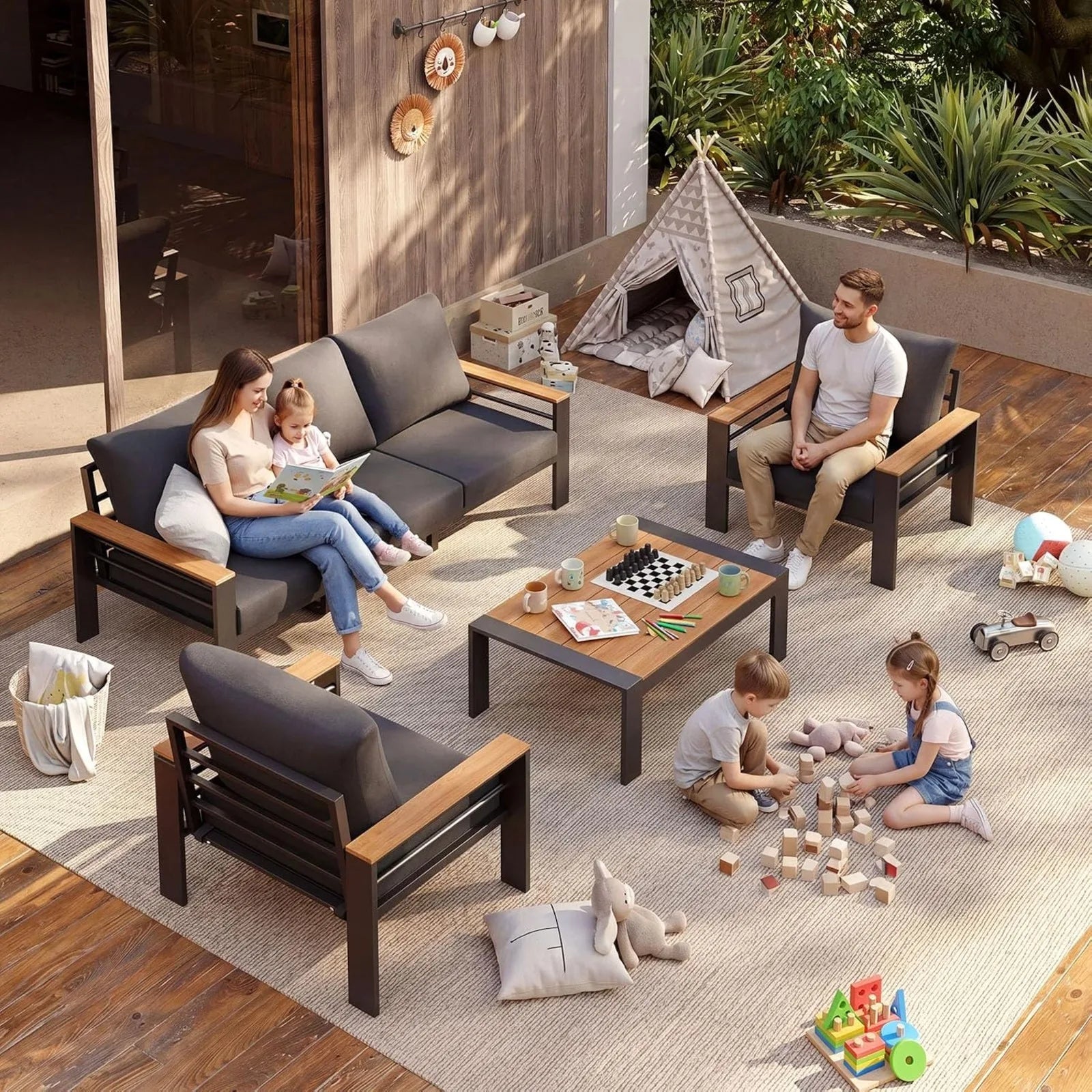 Outdoor Patio Conversation Furniture Set With Coffee Table
