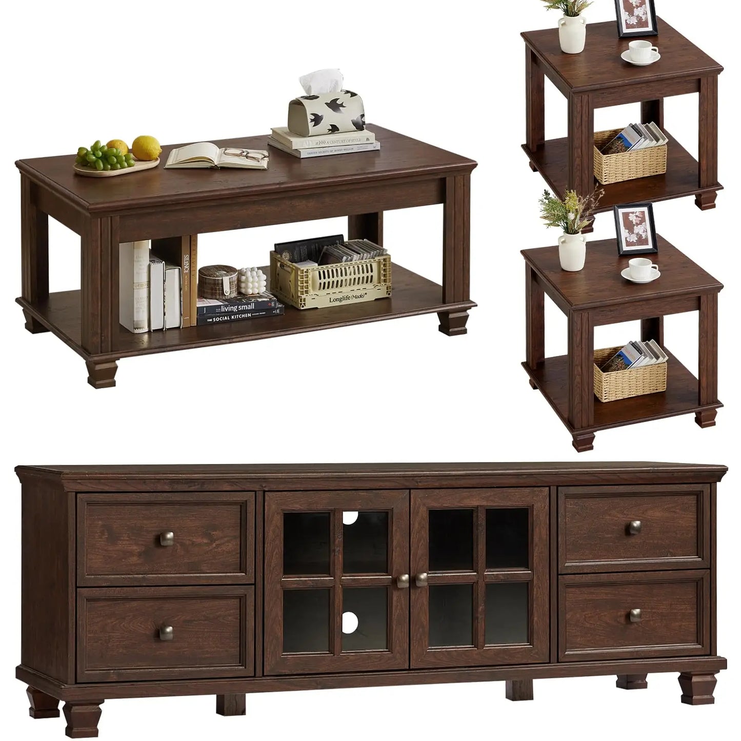 TV Stand And Coffee Table Set Rustic Wood Living Room