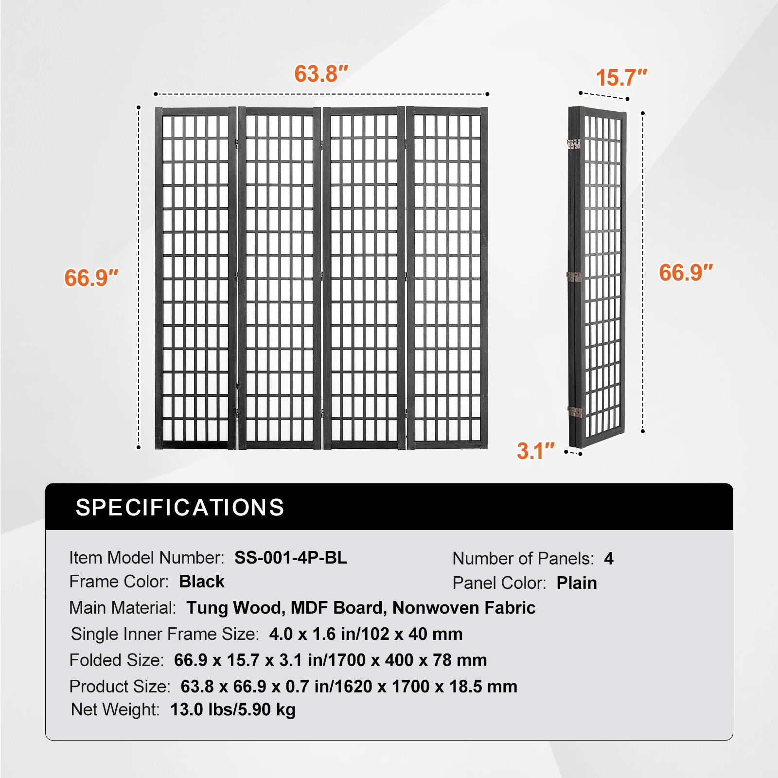 SucceBuy Wood Folding Privacy Screen 3 Panel Room Divider