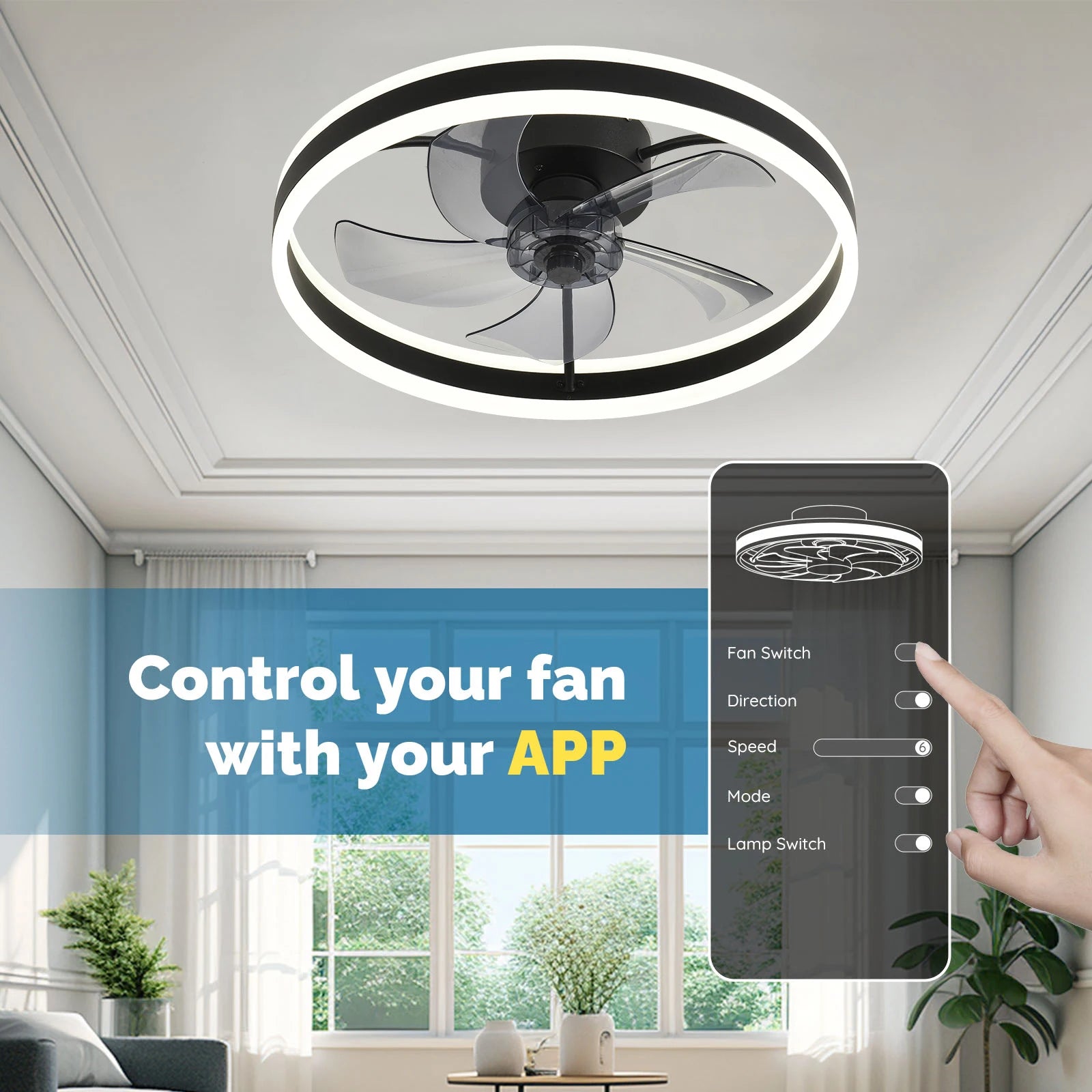 Orison Modern Low Profile Flush Mount LED Ceiling Fan