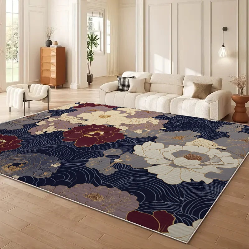 VIKAMA Chinese Style Floral Sofa Area Rug Modern Living Room Mat