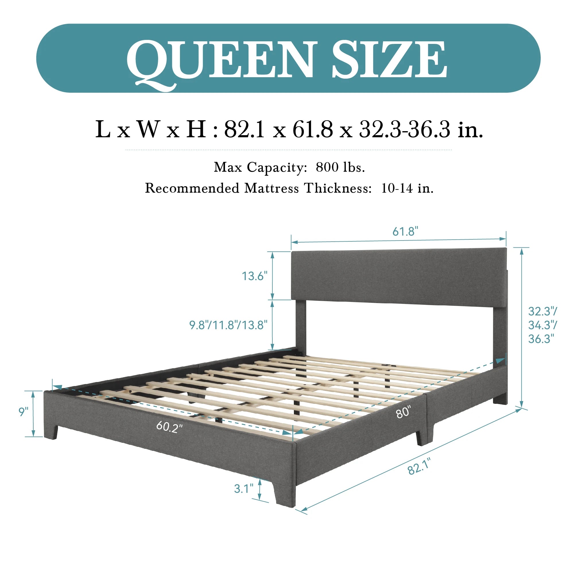 HOOMIC Upholstered Bed Frame With Adjustable Linen Headboard