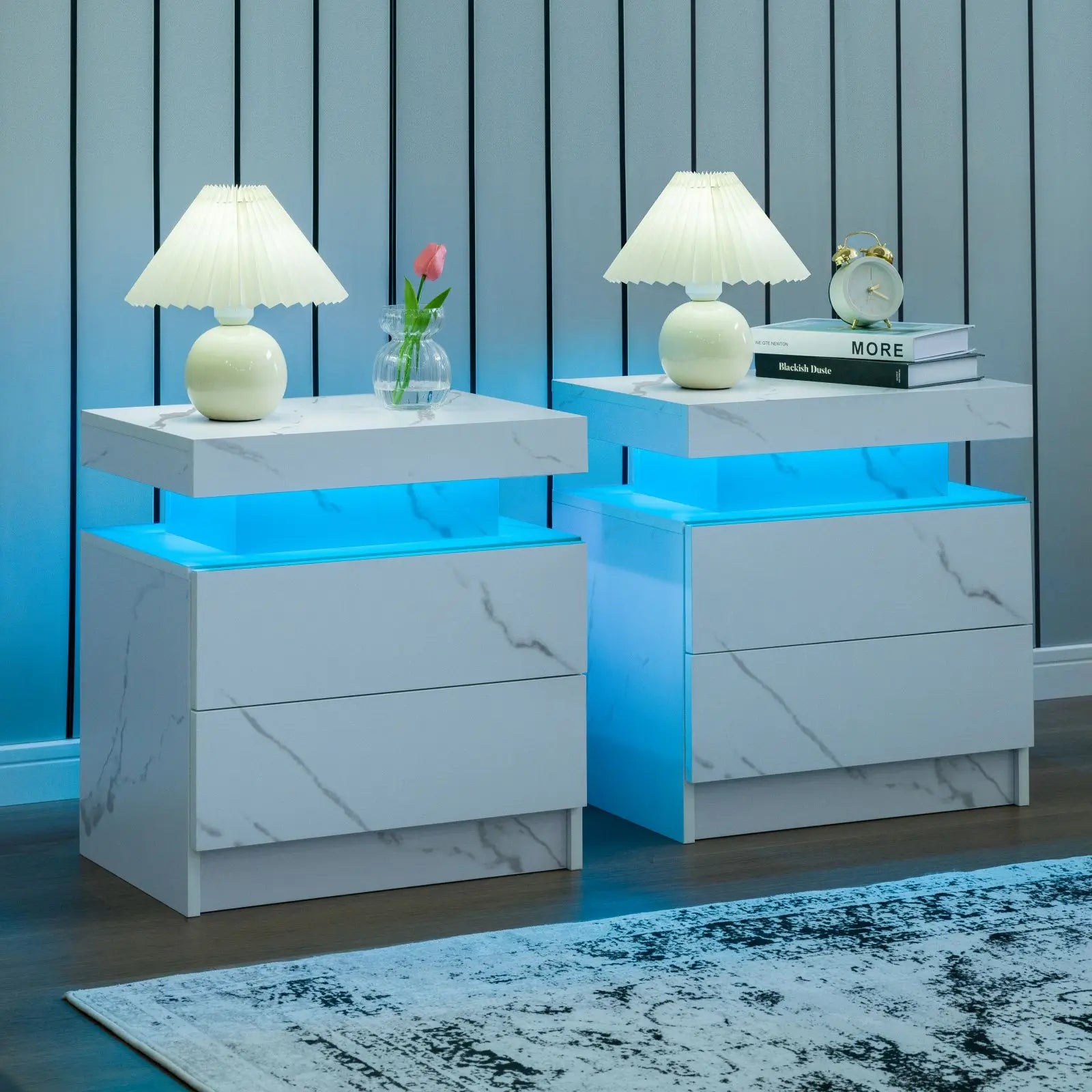 Cubehom LED Nightstands Set Of Two With Drawers Bedside Tables
