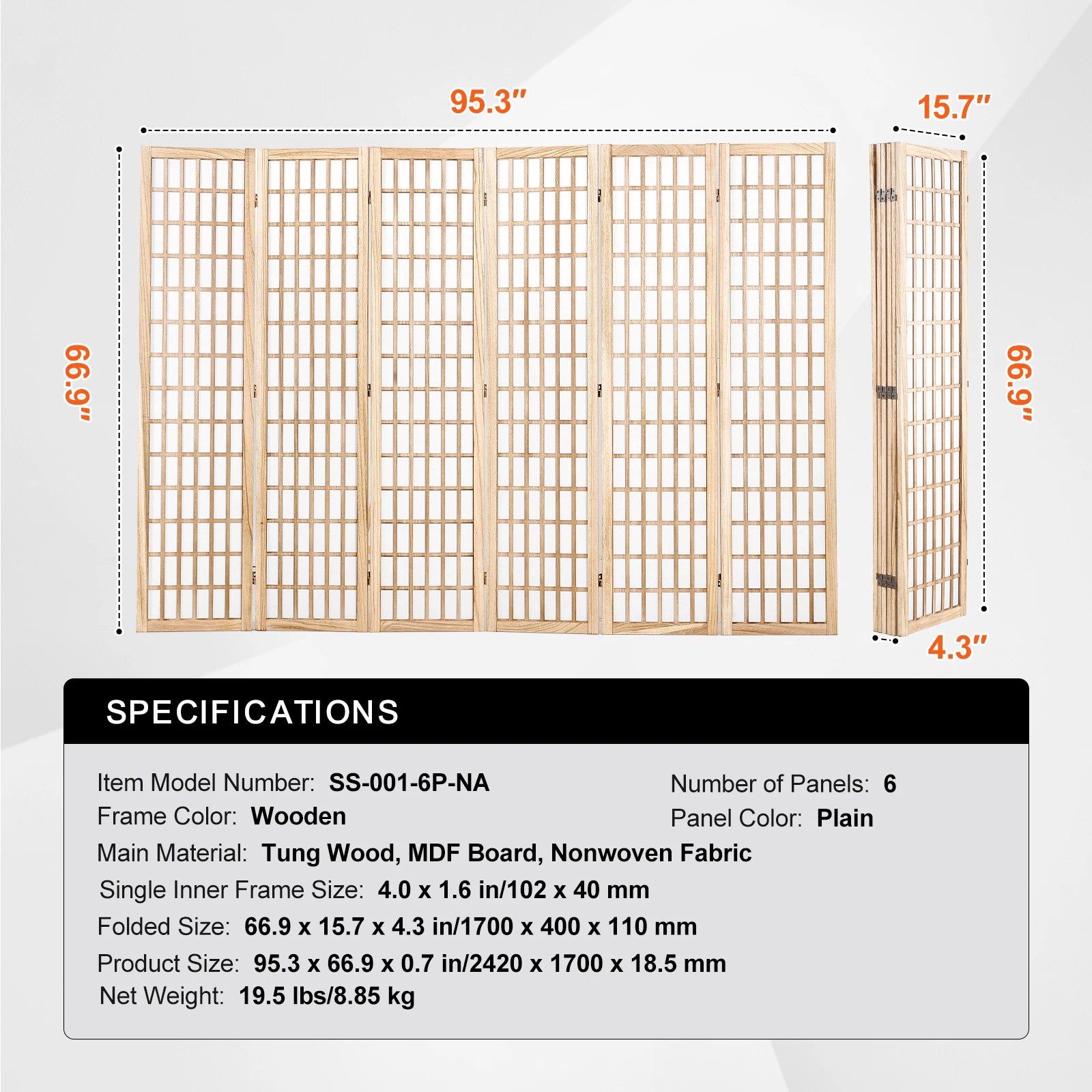 SucceBuy Wood Folding Privacy Screen 3 Panel Room Divider
