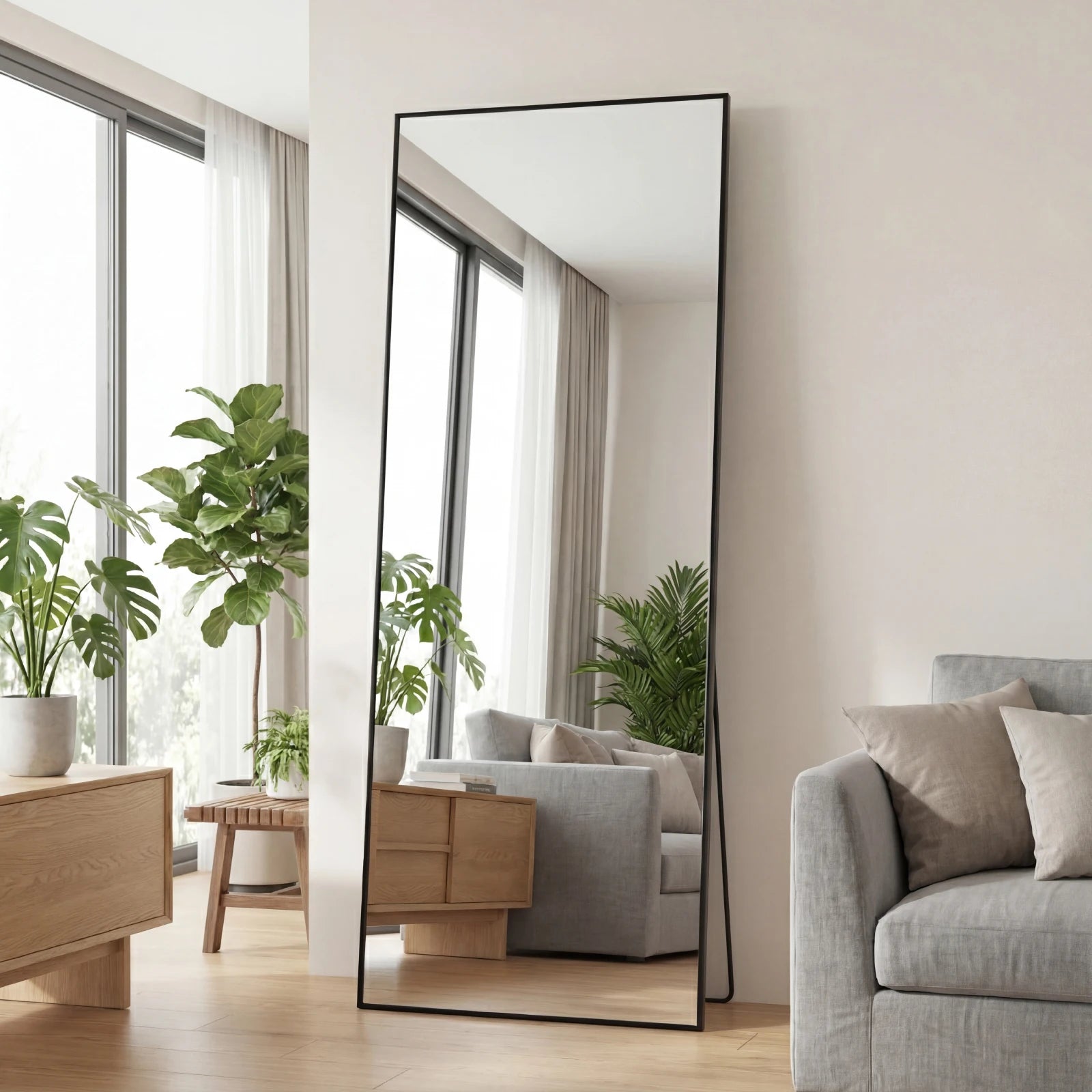 JHK Full Length Mirror With Aluminum Frame Leaning Or Standing