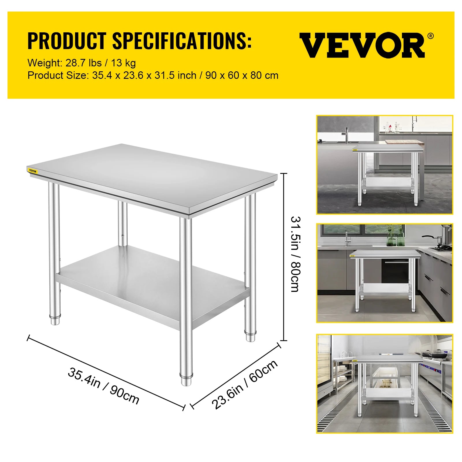 SucceBuy Stainless Steel Commercial Kitchen Workbench With Undershelf