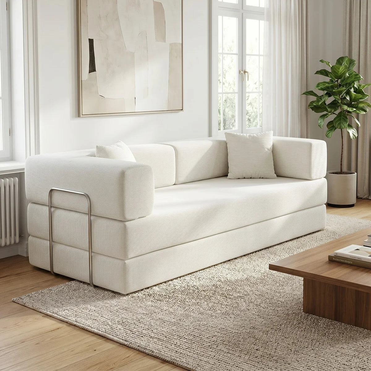 YQzyphyna Futon Sofa Bed 4 In 1 Convertible Corduroy Sleeper Loveseat