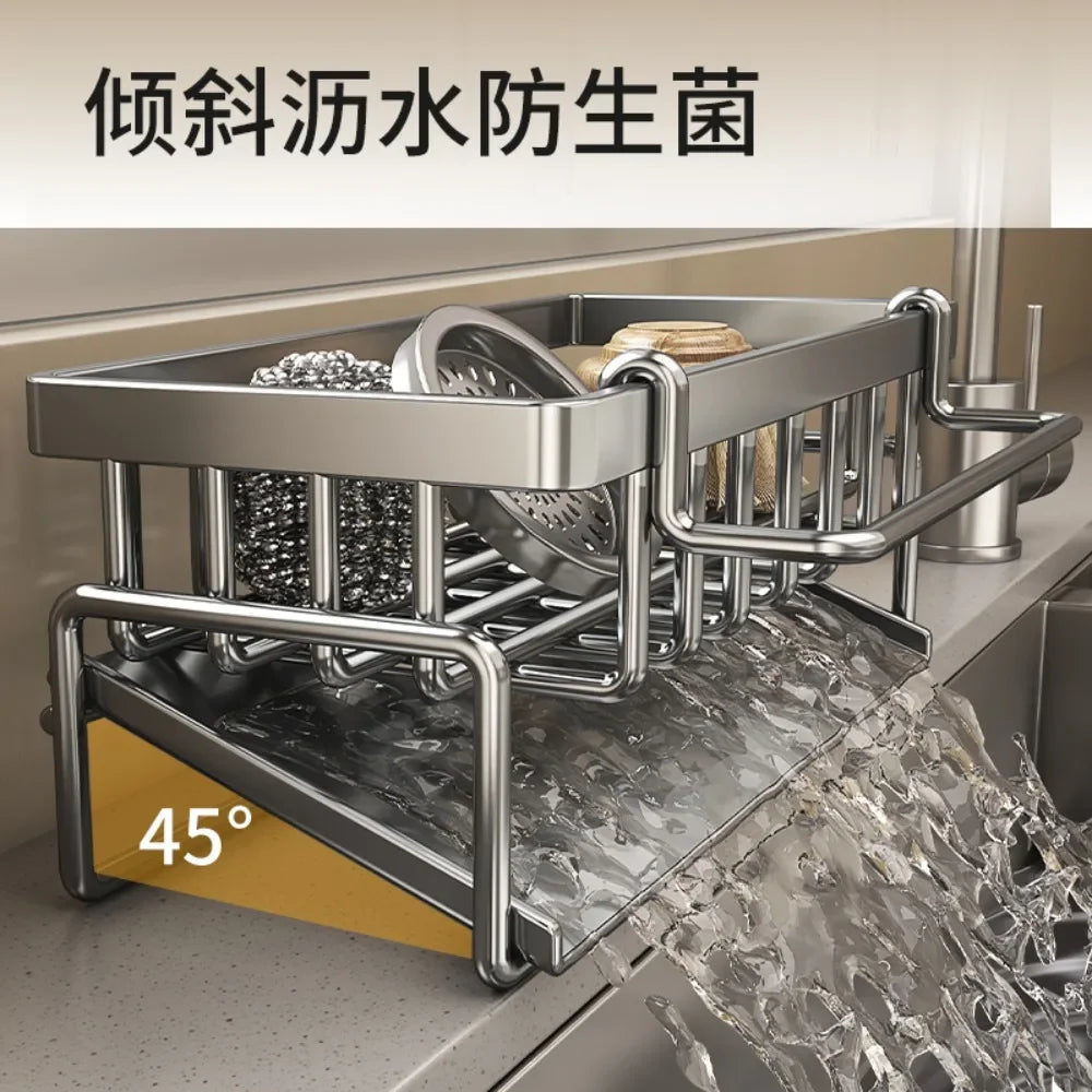 Kitchen Shelf Cleaning Cloth Storage Stainless Steel Dish Rack for Kitchen Counter, Extendable Dish Drainers with Cutlery