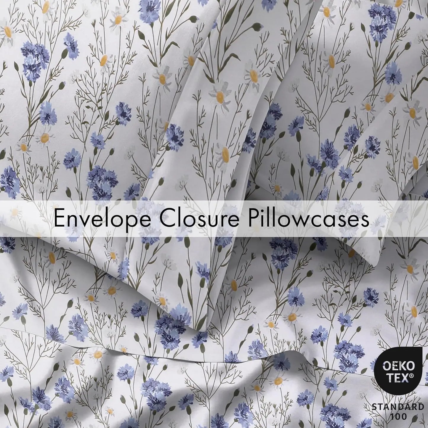 Cotton Percale Sheets Set With Floral Design And Deep Pocket
