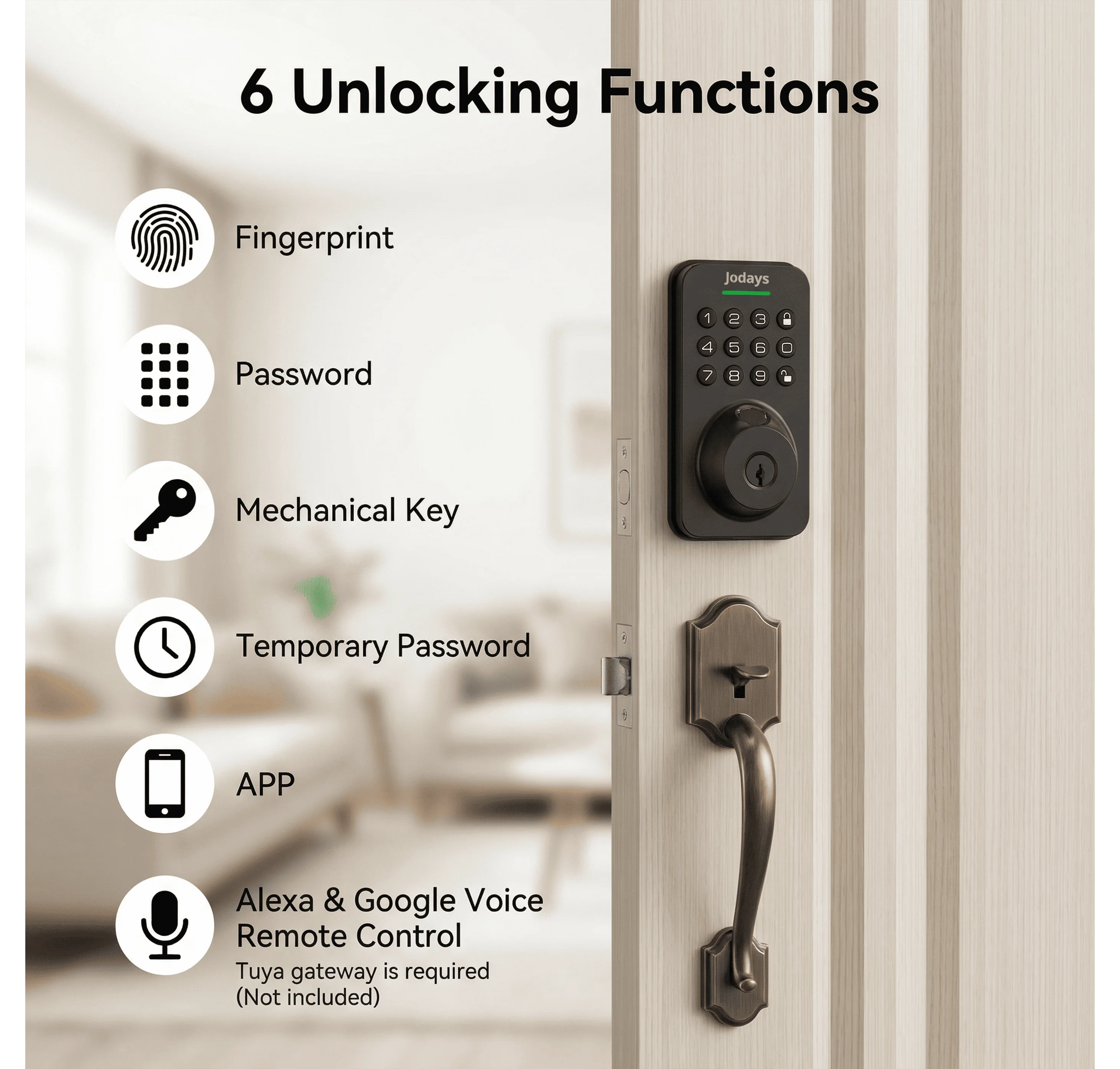 Jodays Smart Deadbolt Lock With Fingerprint, Keypad, App Control