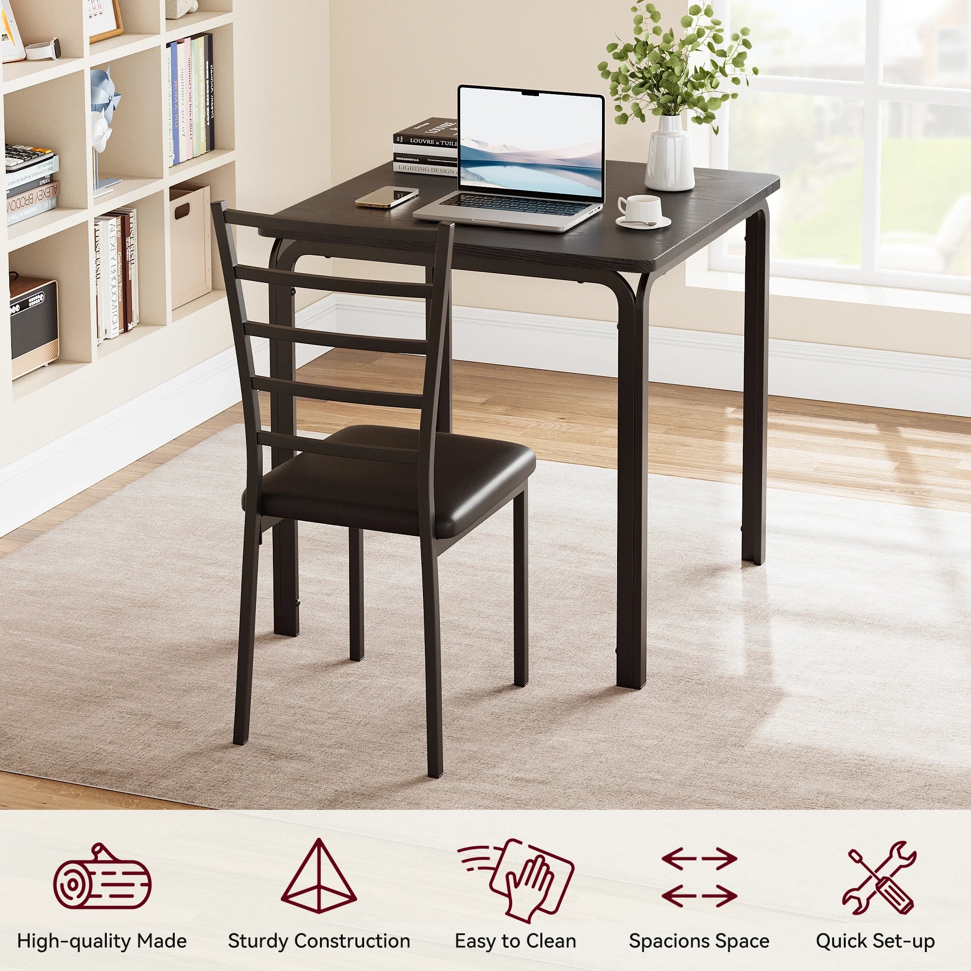 HiMiss Modern Three Piece Metal Dining Table Set For Compact Spaces