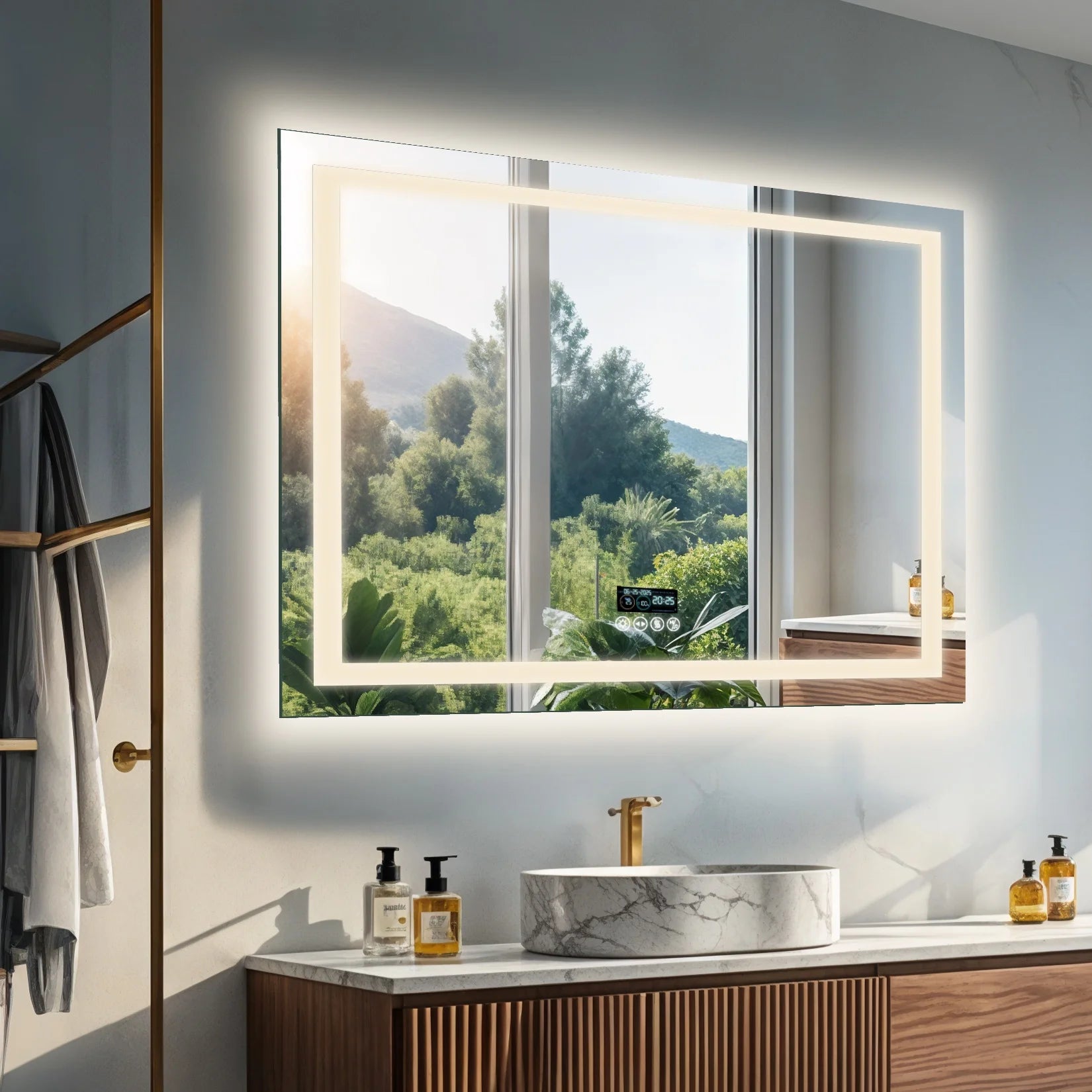 Led Bathroom Mirror With Bluetooth Speaker Anti Fog Dimmable Backlit Lights