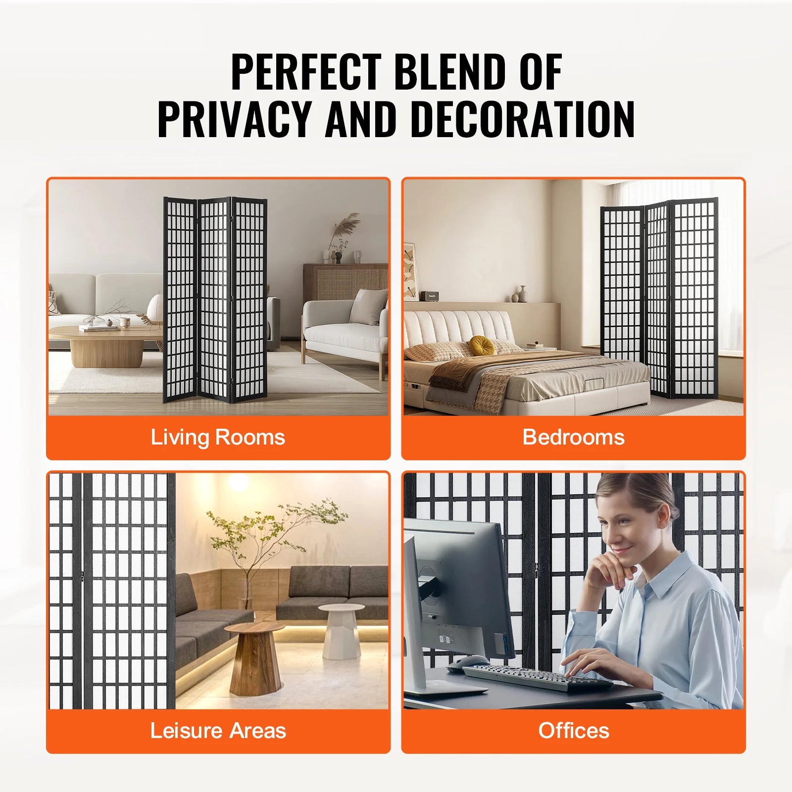 SucceBuy Wood Folding Privacy Screen 3 Panel Room Divider