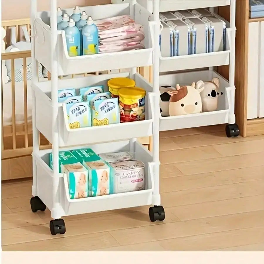 Multi Layer Wheeled Storage Rack Mobile Organizer for Living Room
