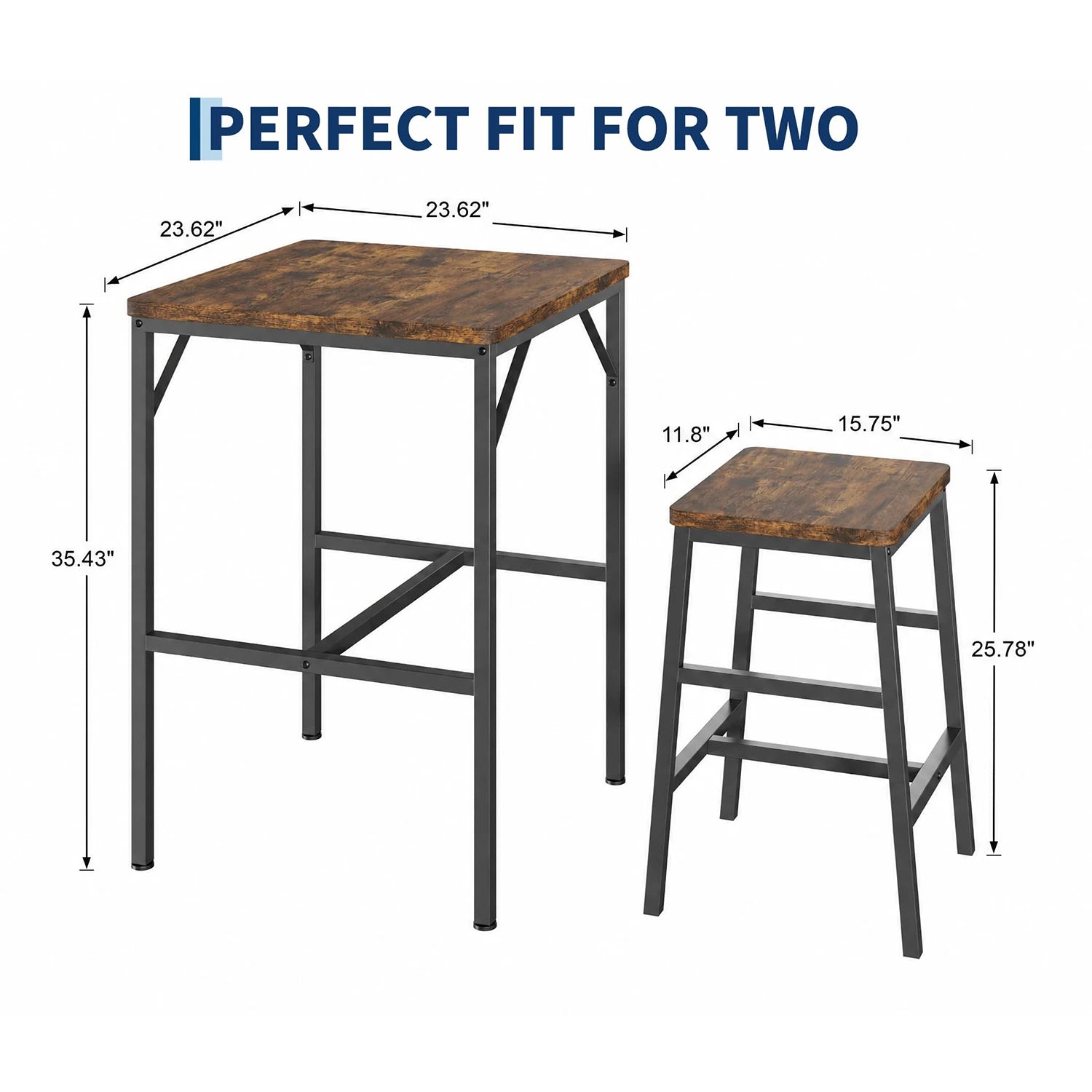 HiMISS Modern Pub Height Dining Table Set With Two Stools