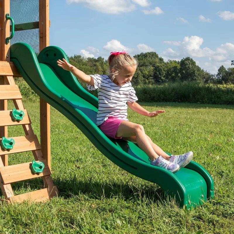 Buckley Hill Cedar Wood Swing Set With Wave Slide Chalkboard