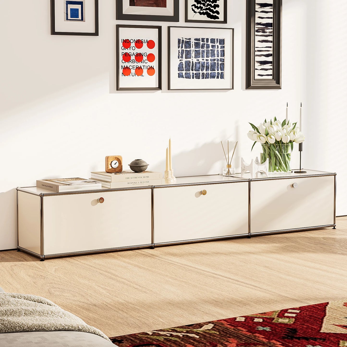 Modern TV Stand Storage Cabinet Stainless Steel Organizer