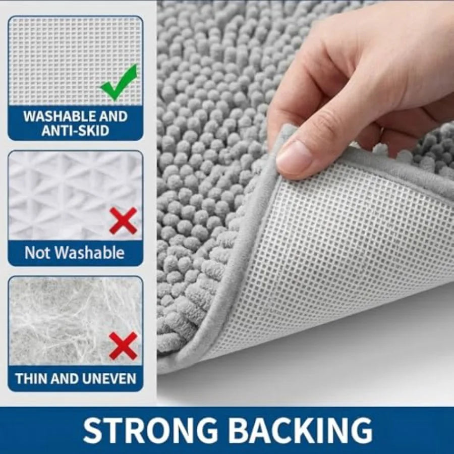 Absorbent Chenille Bathroom Rug And U Shaped Toilet Mat Set