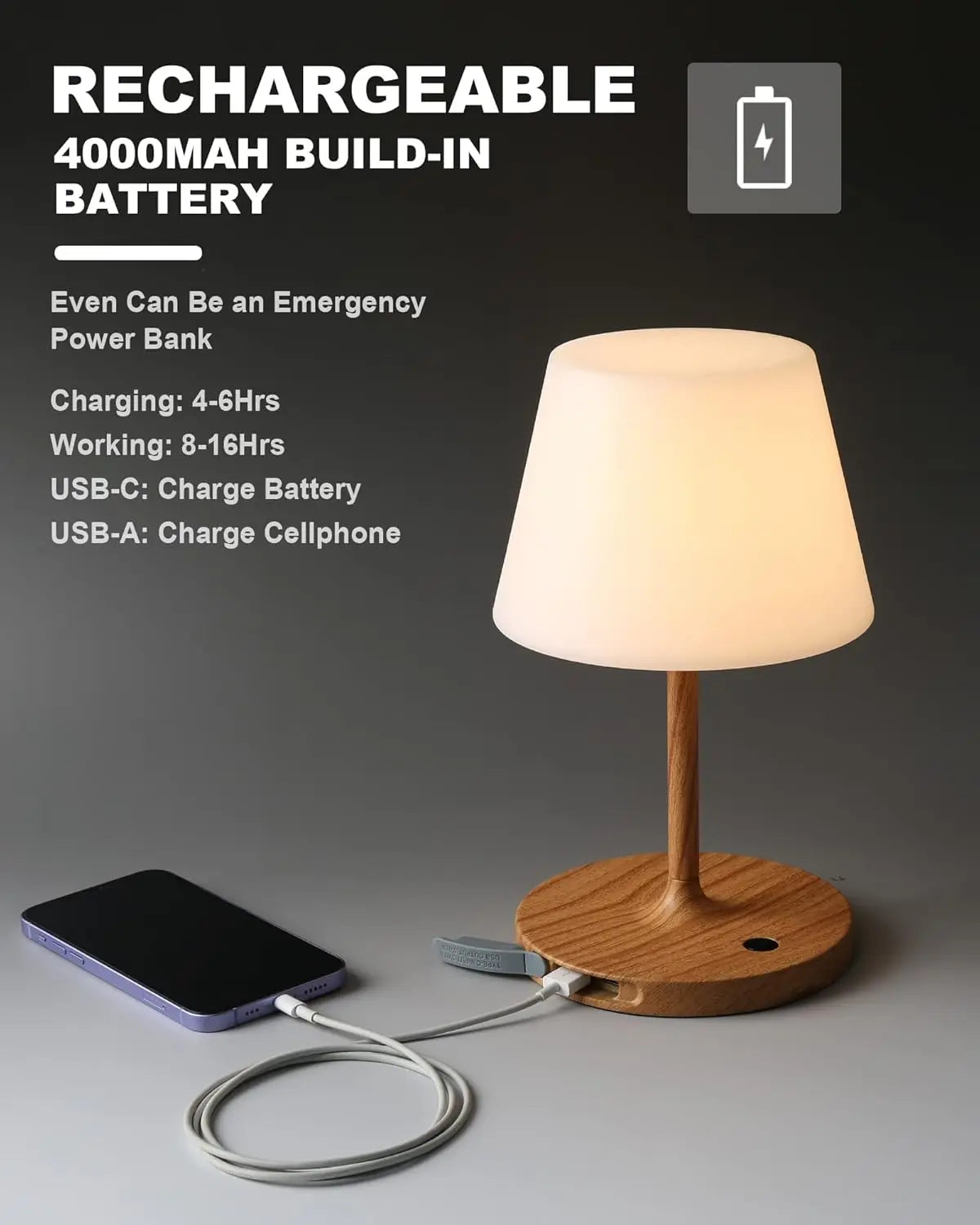 Waterproof Rechargeable LED Table Lamp With Touch Dimmable