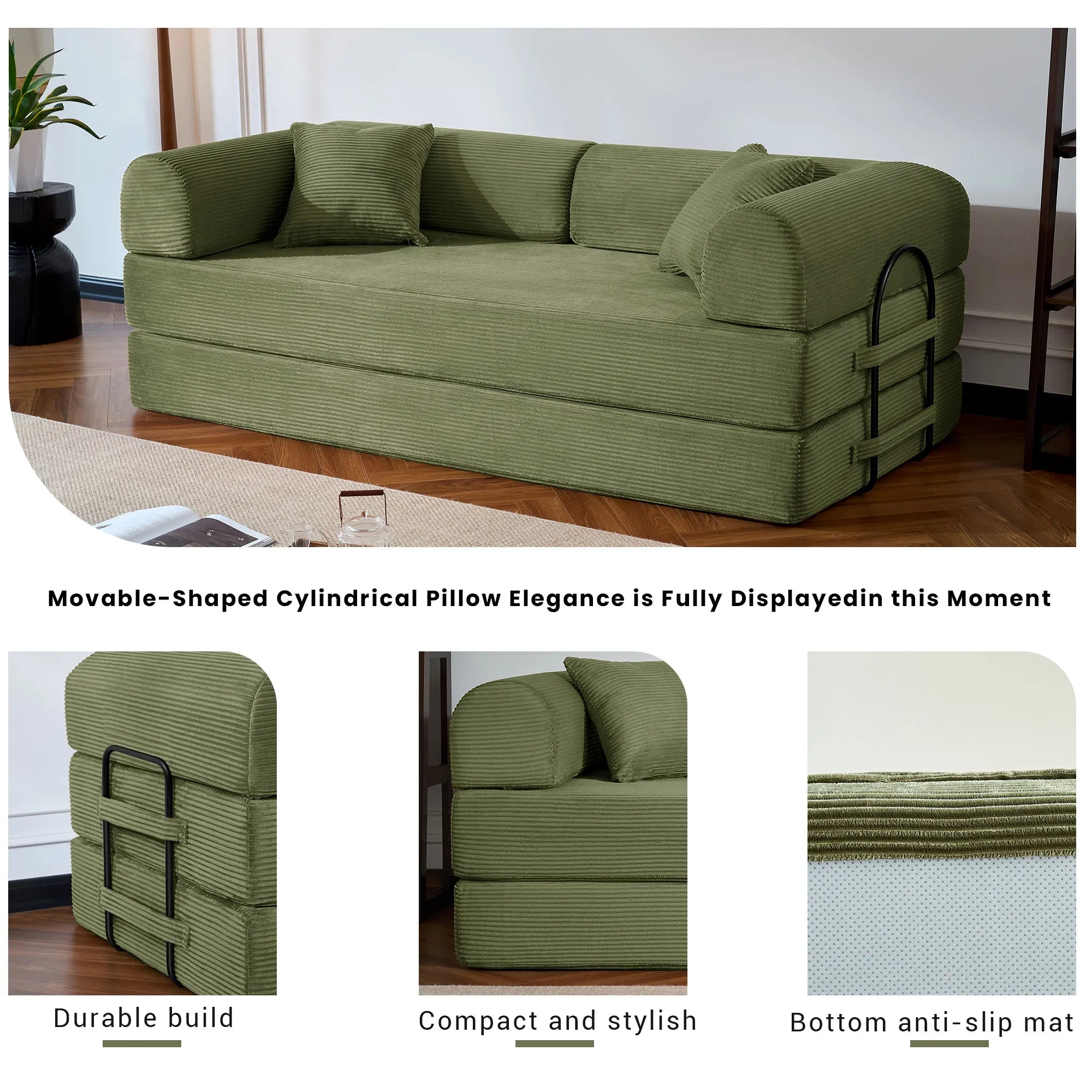 Corduroy Convertible Sofa Bed With Removable Cover For Living Room