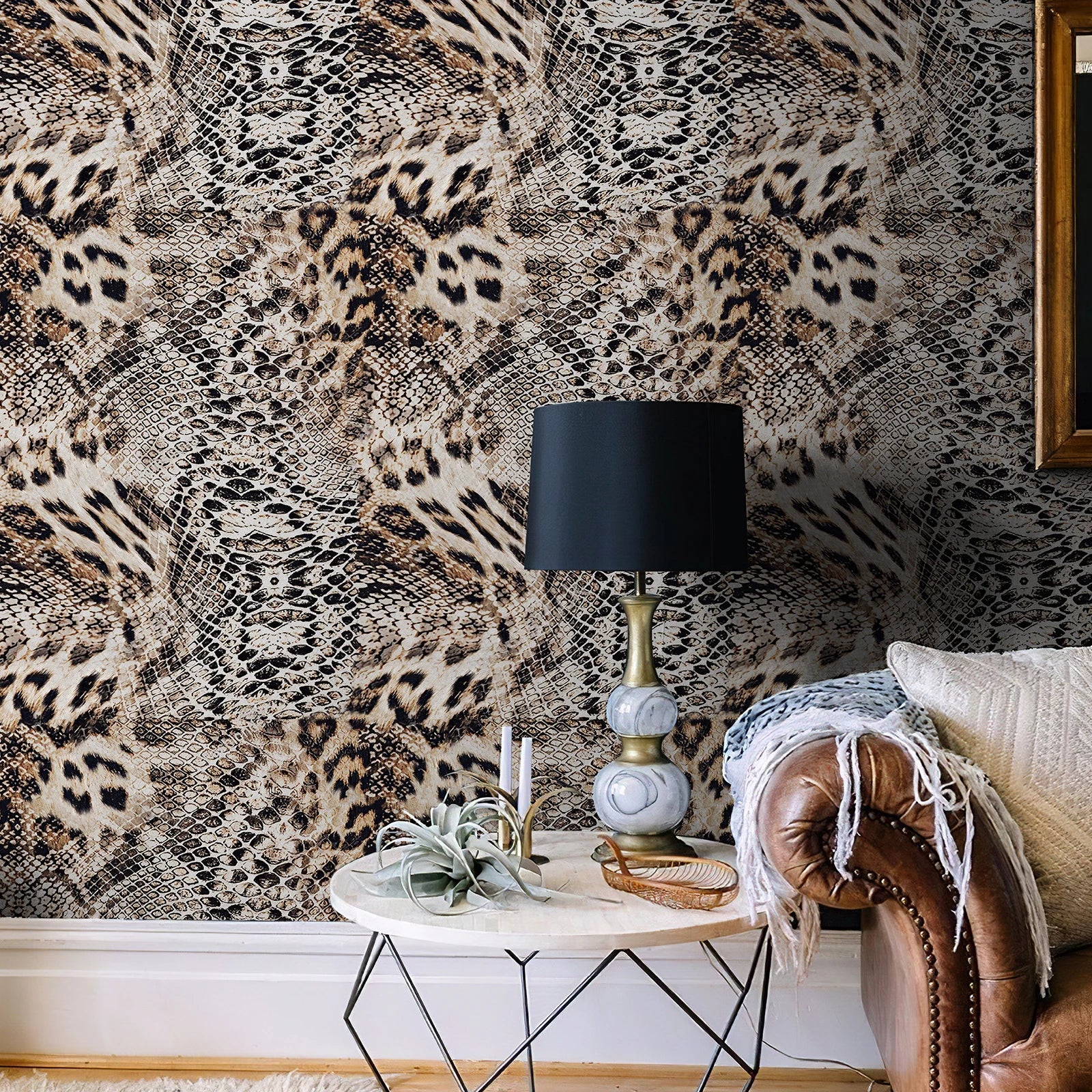 Retro Leopard Print Vinyl Peel and Stick Wallpaper Decor