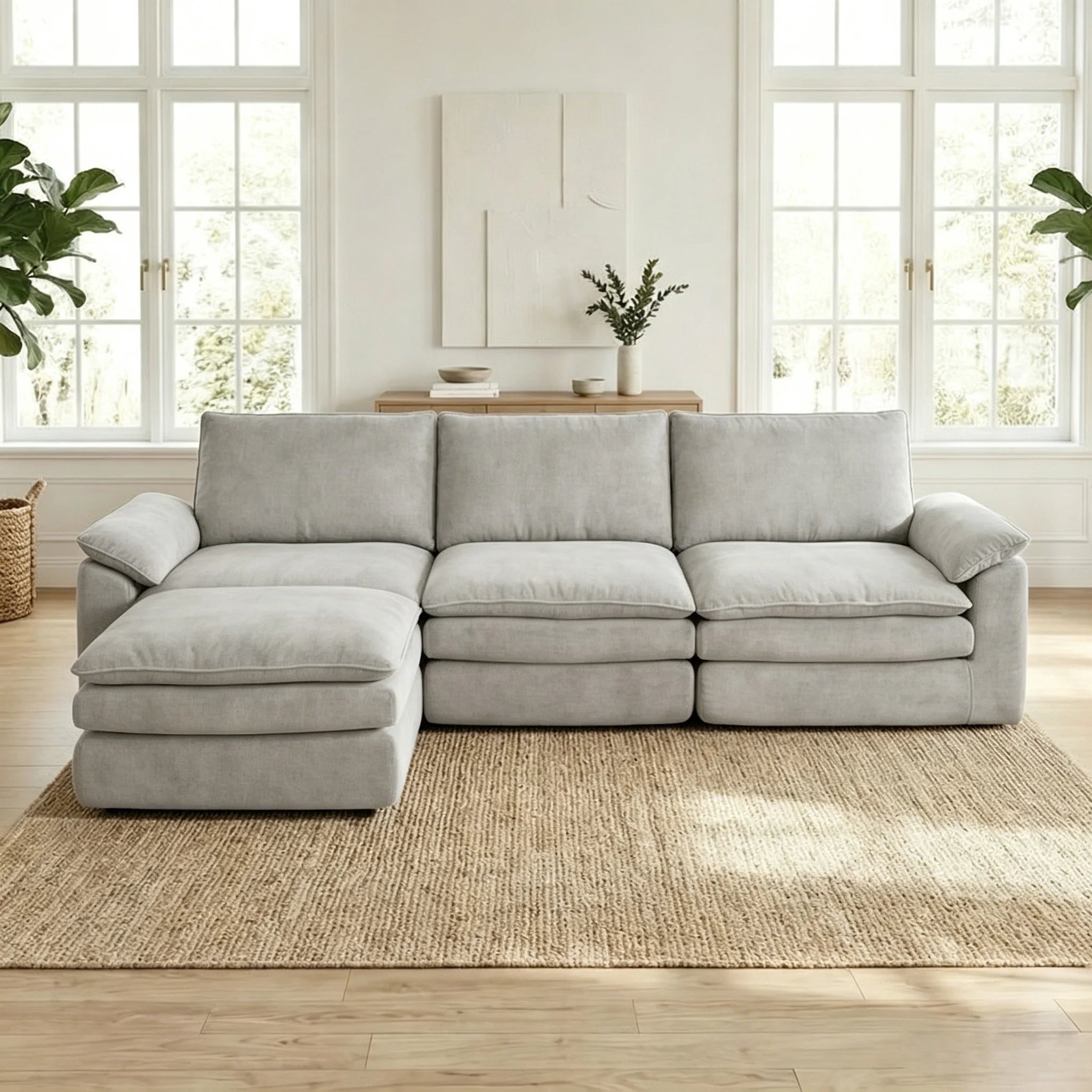 Chenille L Shaped Sectional Featuring Deep Seat And Chaise Lounge