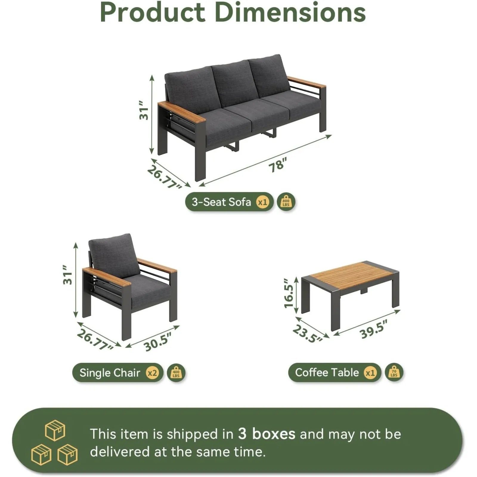 Outdoor Patio Conversation Furniture Set With Coffee Table
