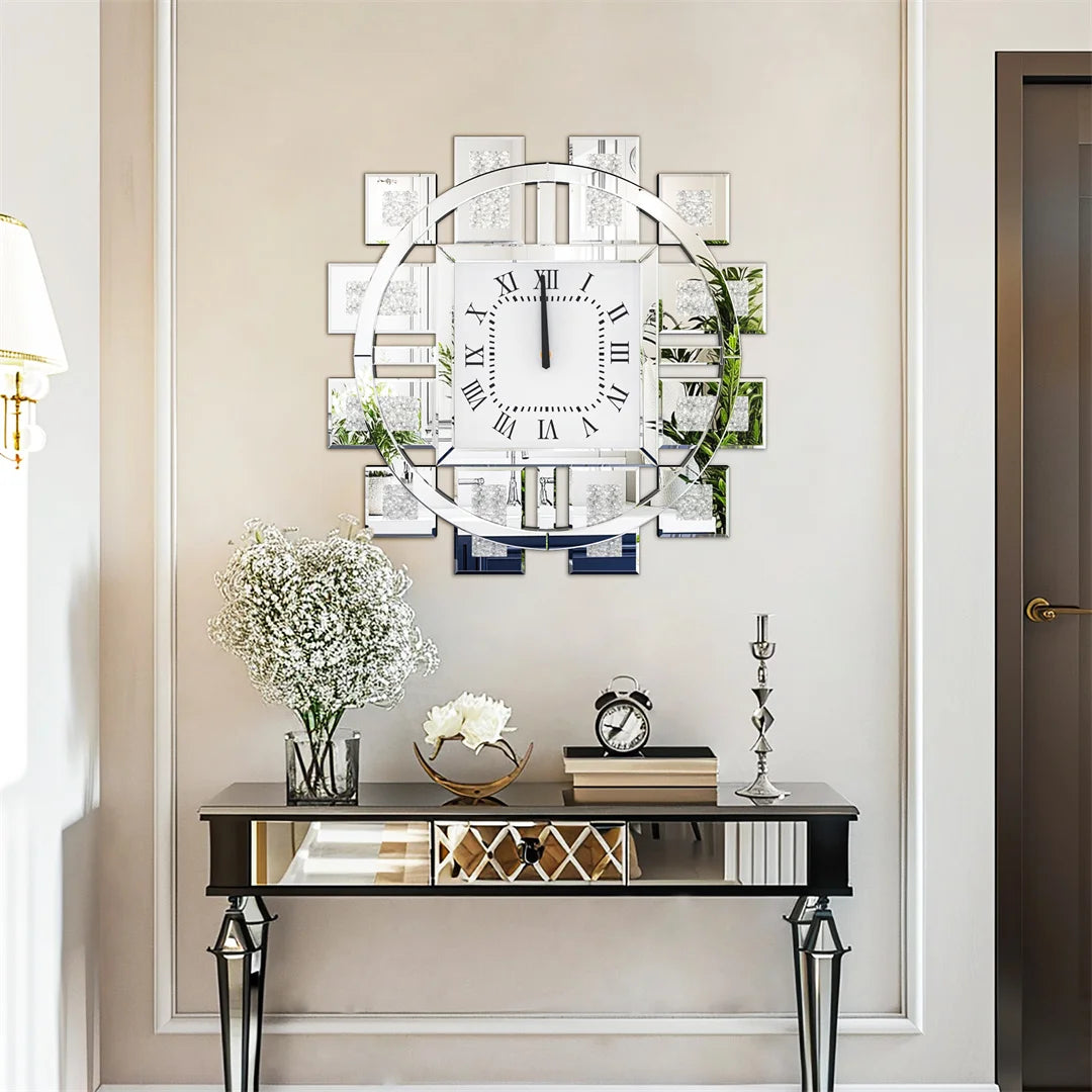Decorative Wall Clock With Crystal Crushed Diamond Inlay Battery Operated