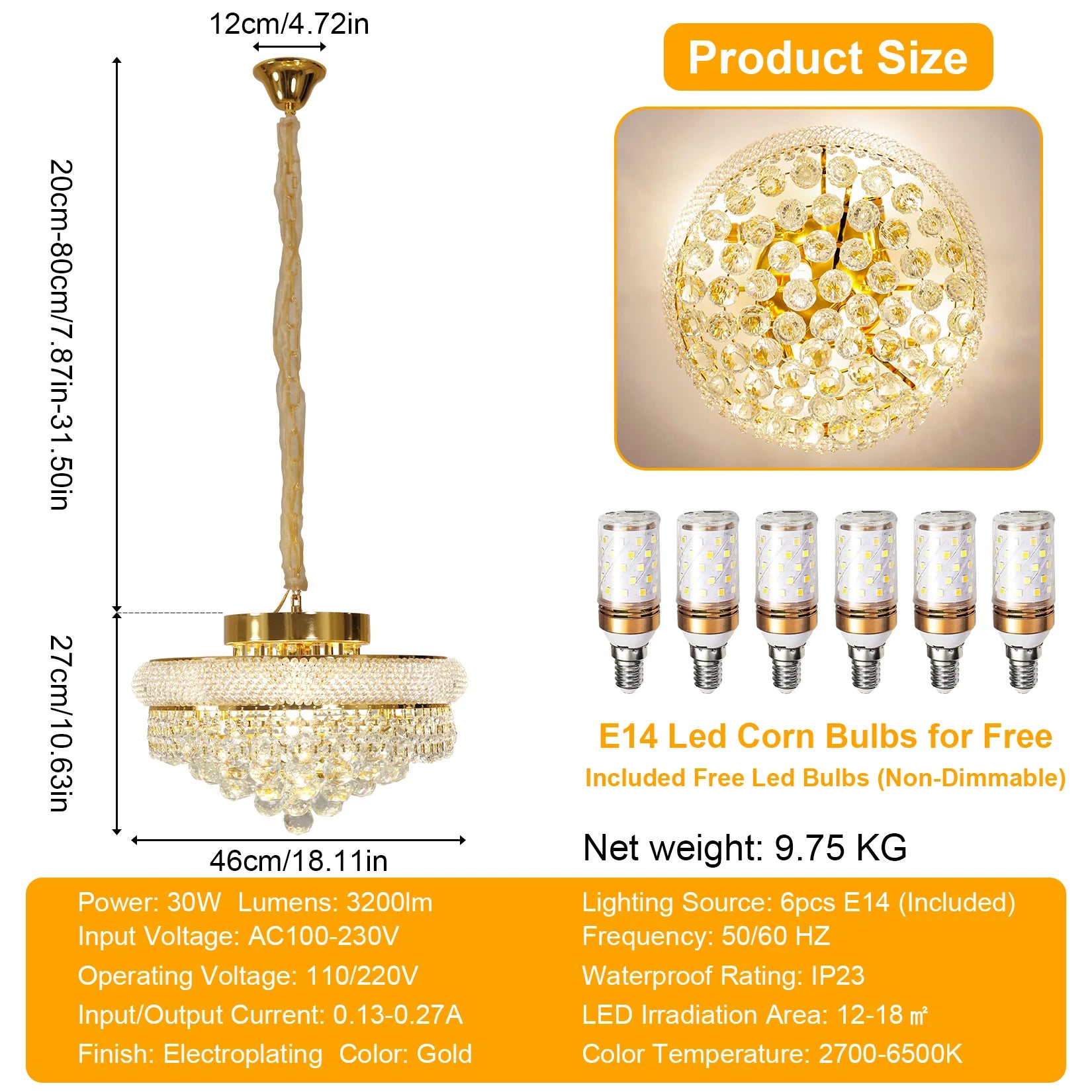 Vrygle Crystal Chandelier Pendant Light With Adjustable Chain Modes