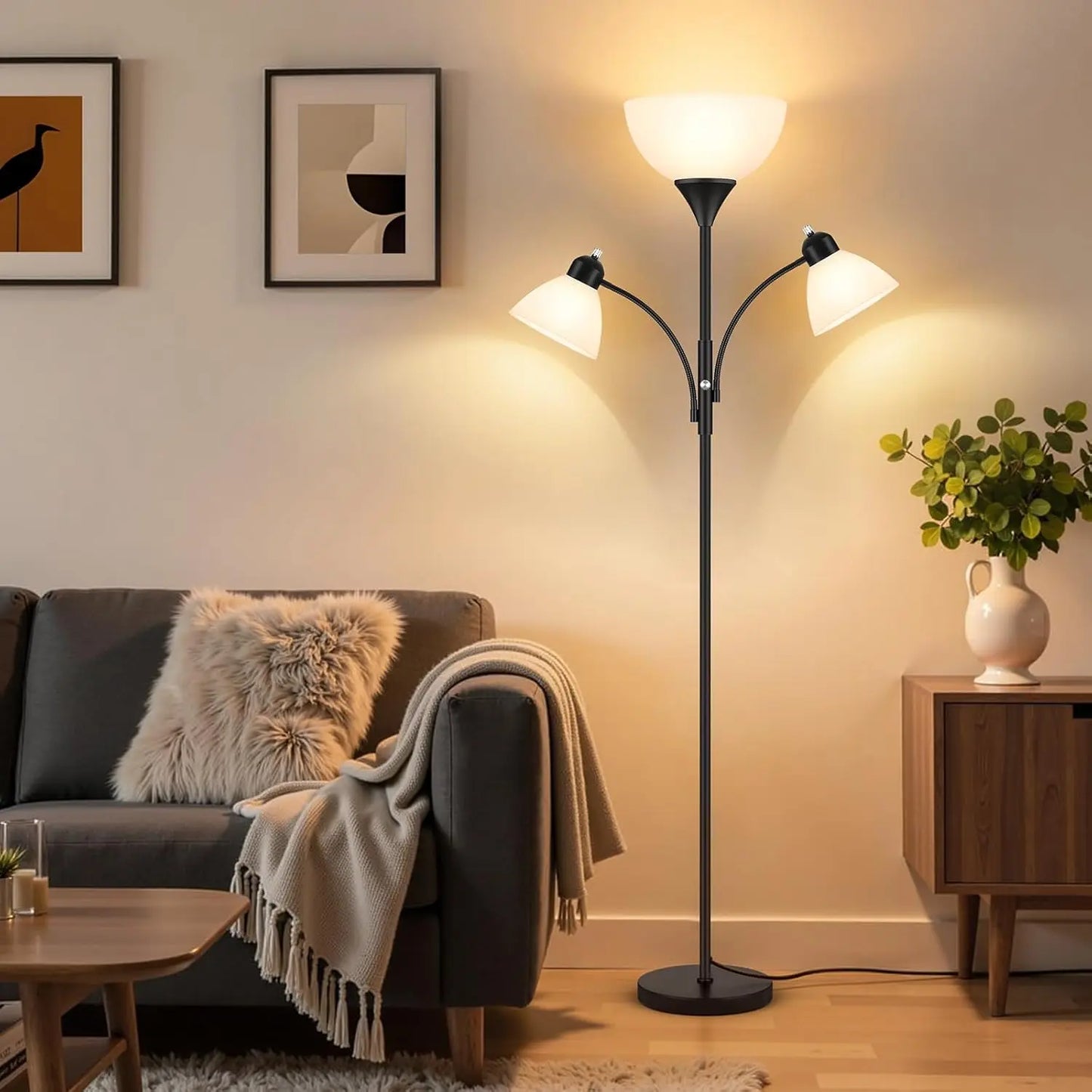 Dimmable Floor Lamp With Reading Lights No Bulbs Included