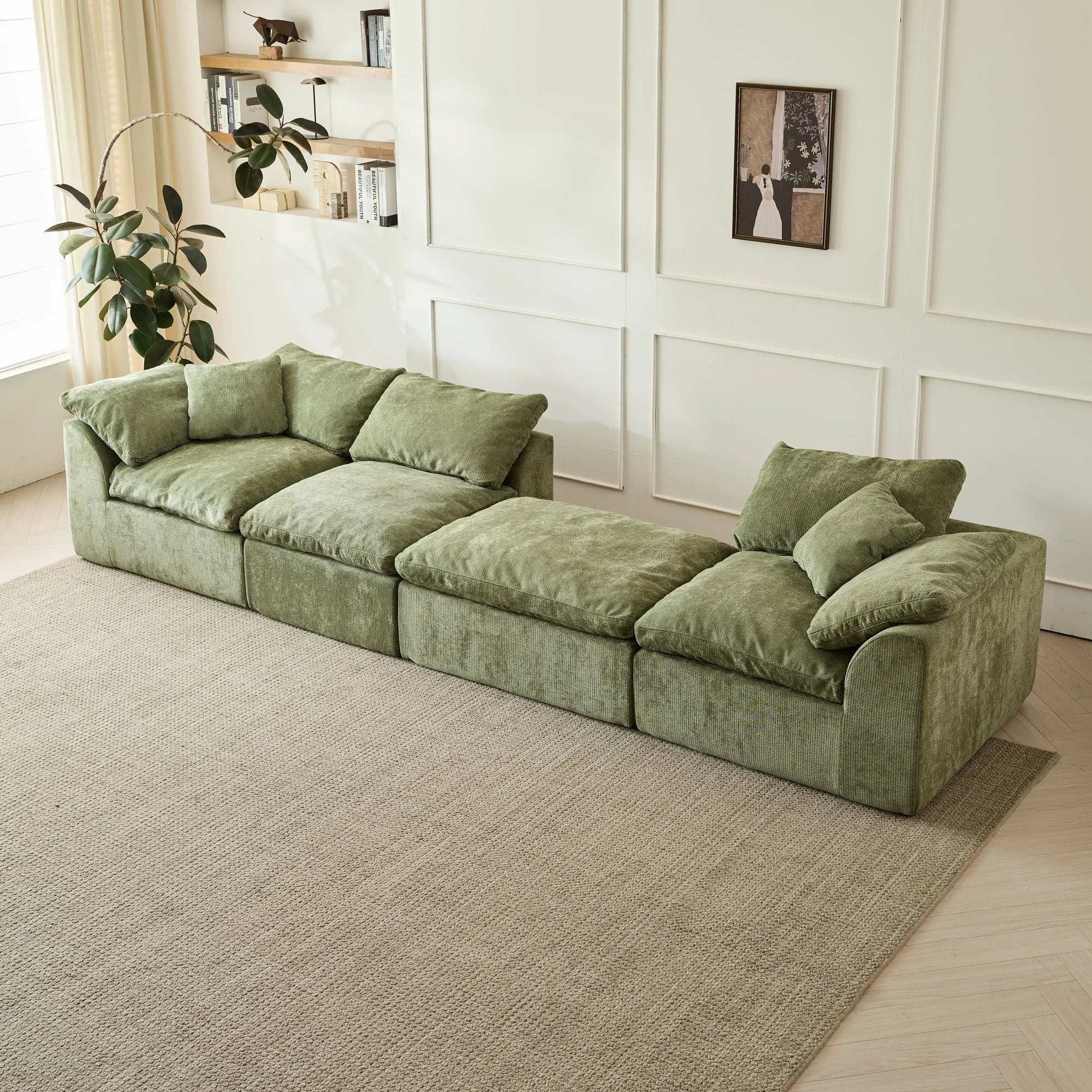 Yeflixvrau Modern Cloud L-Shaped Sofa With Ottoman