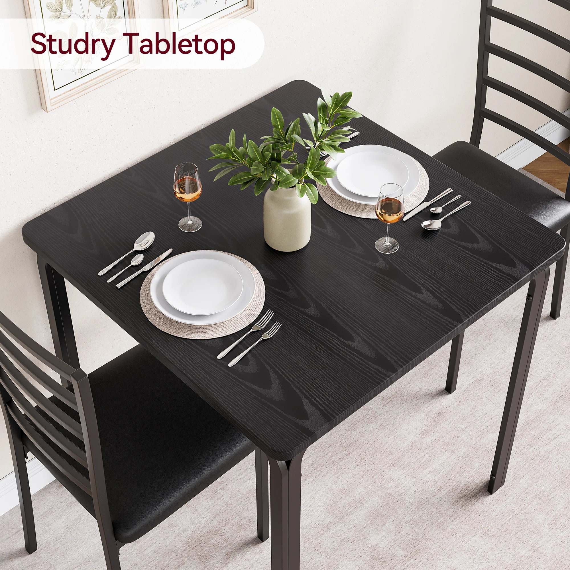 HiMiss Modern Three Piece Metal Dining Table Set For Compact Spaces