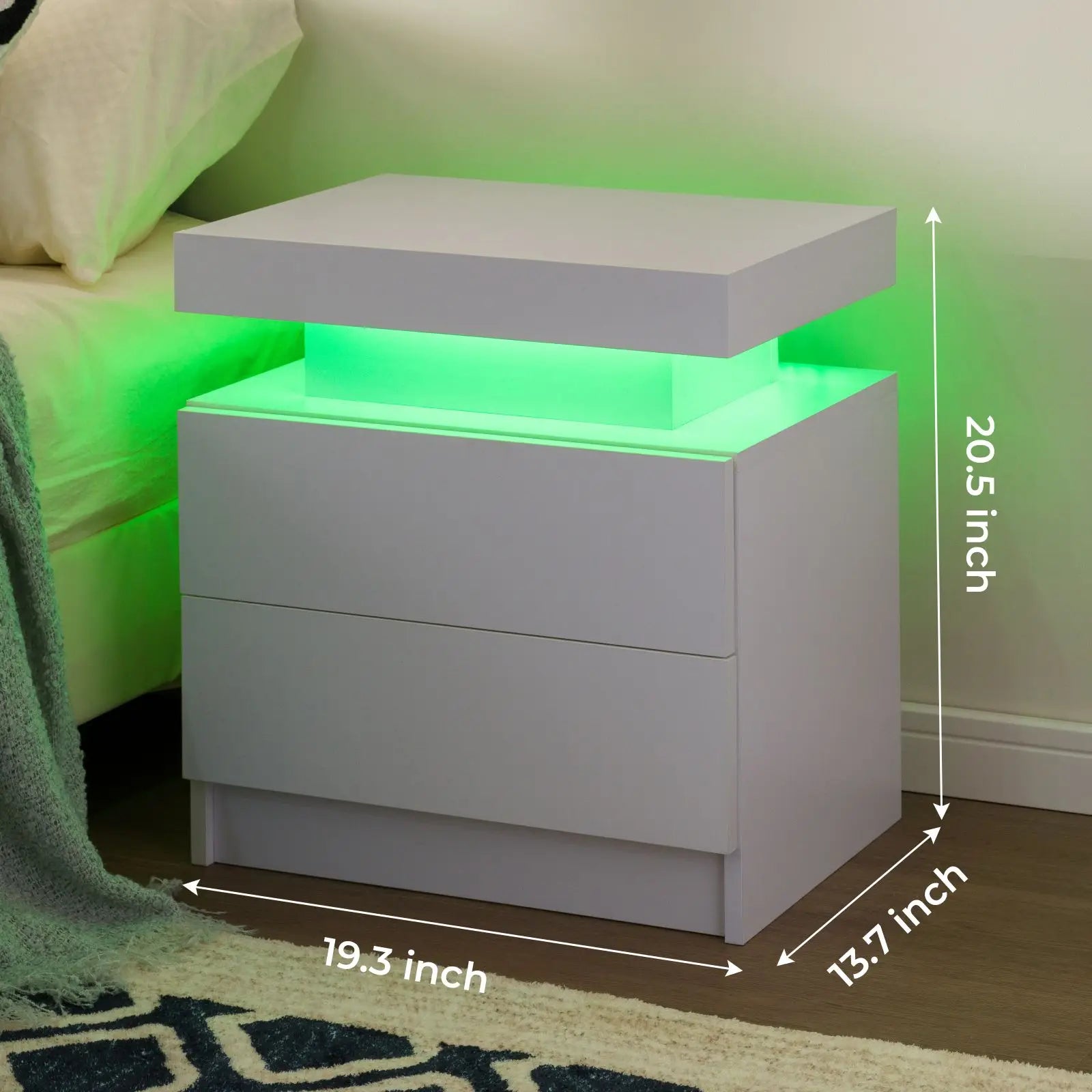Cubehom LED Nightstands Set Of Two With Drawers Bedside Tables