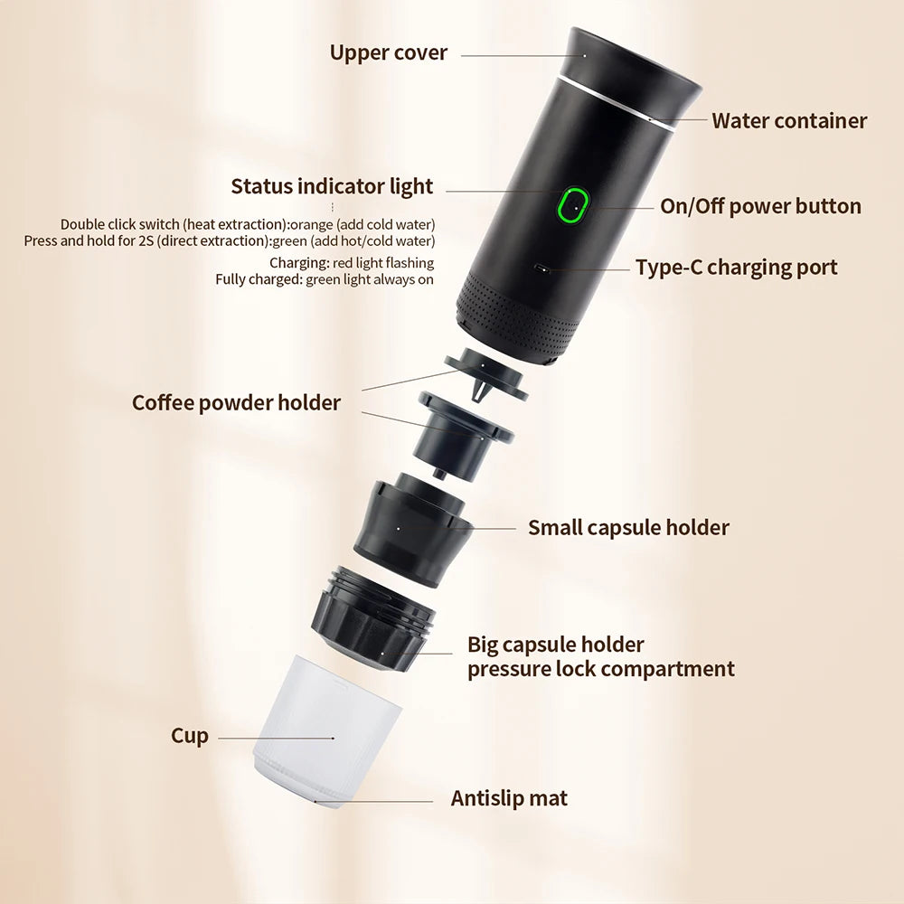 obecilc Wireless Portable Espresso Coffee Maker for Car and Home