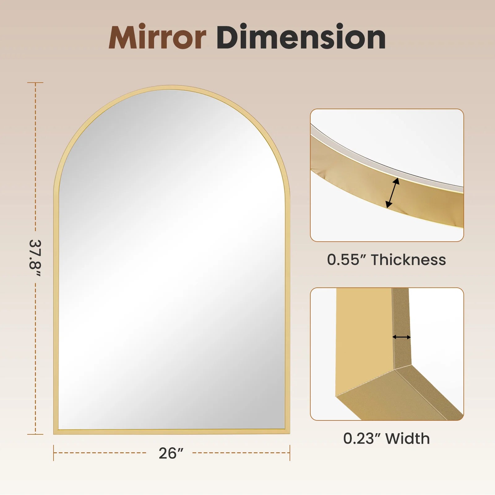 JHK Arched Metal Framed Bathroom Wall Mirror