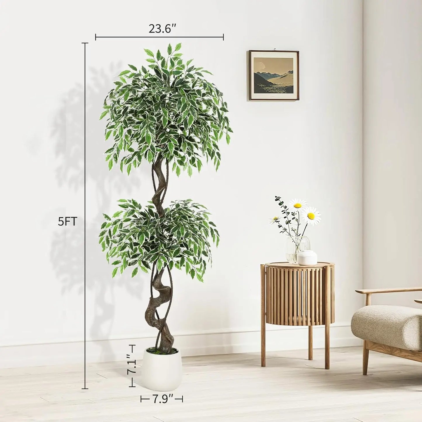HiMISS Artificial Ficus Tree Indoor Outdoor Faux Plant With Pebbles