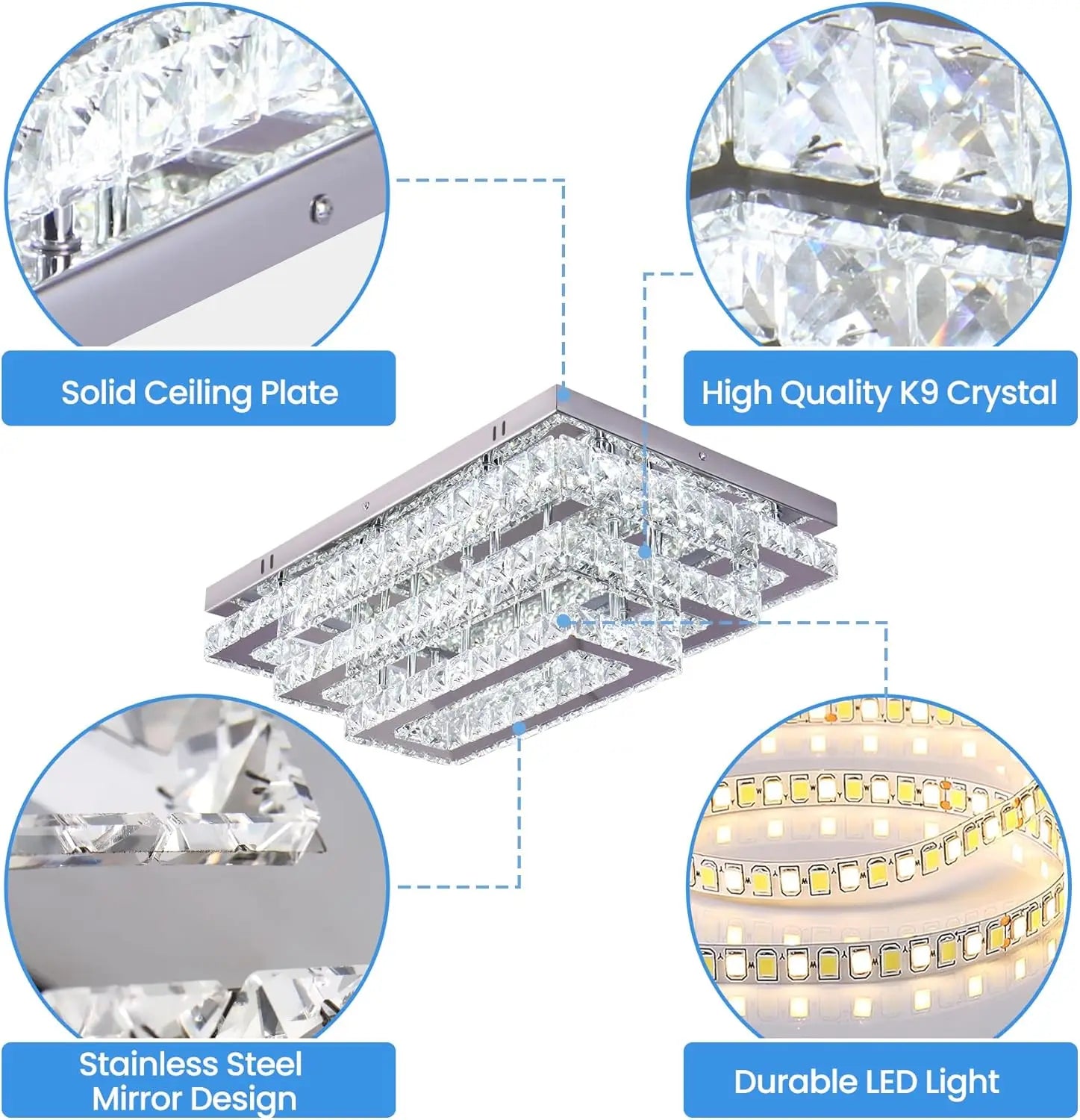 FRIXCHUR Modern Crystal LED Ceiling Light Fixture 3 Tier Flush Mount