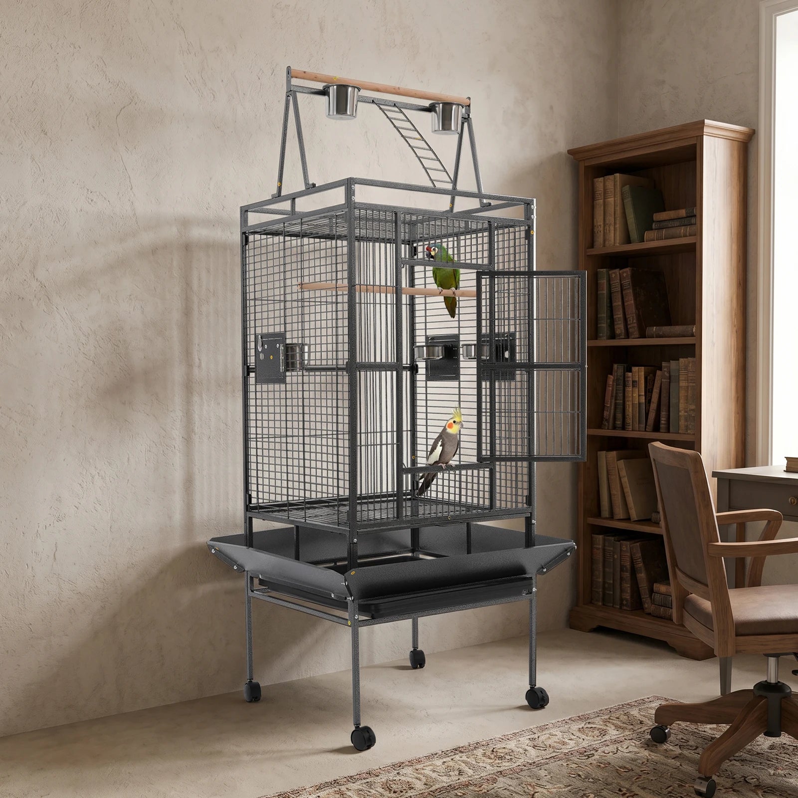 Parrot Cage With Lockable Wheels Rolling Aviary For Medium Parrots