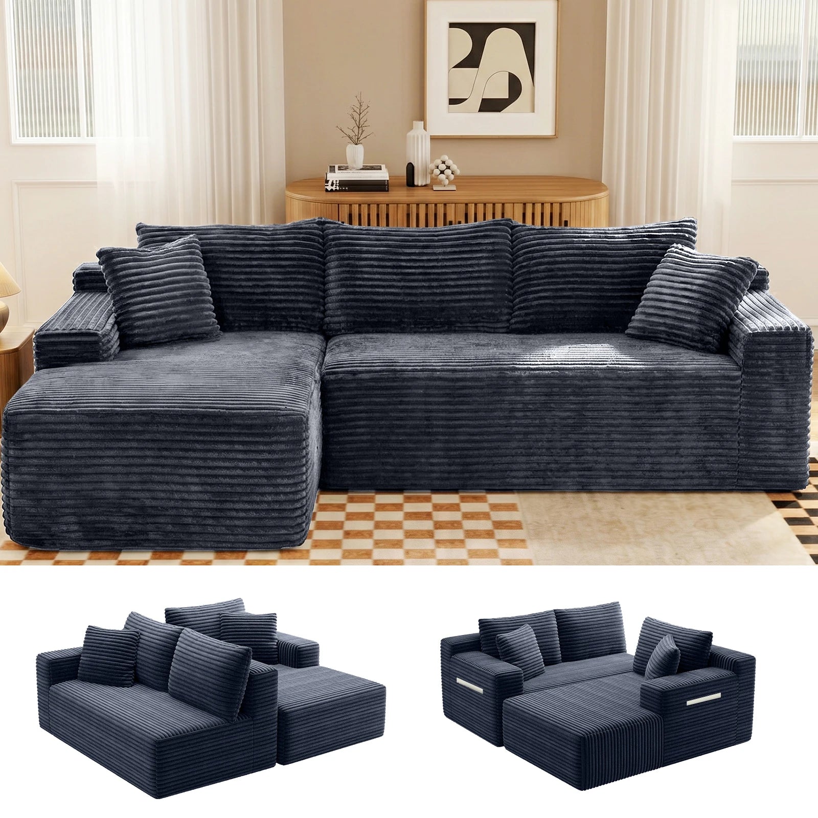 Cloud Modular Sectional Corduroy Sofa With L Shape Chaise