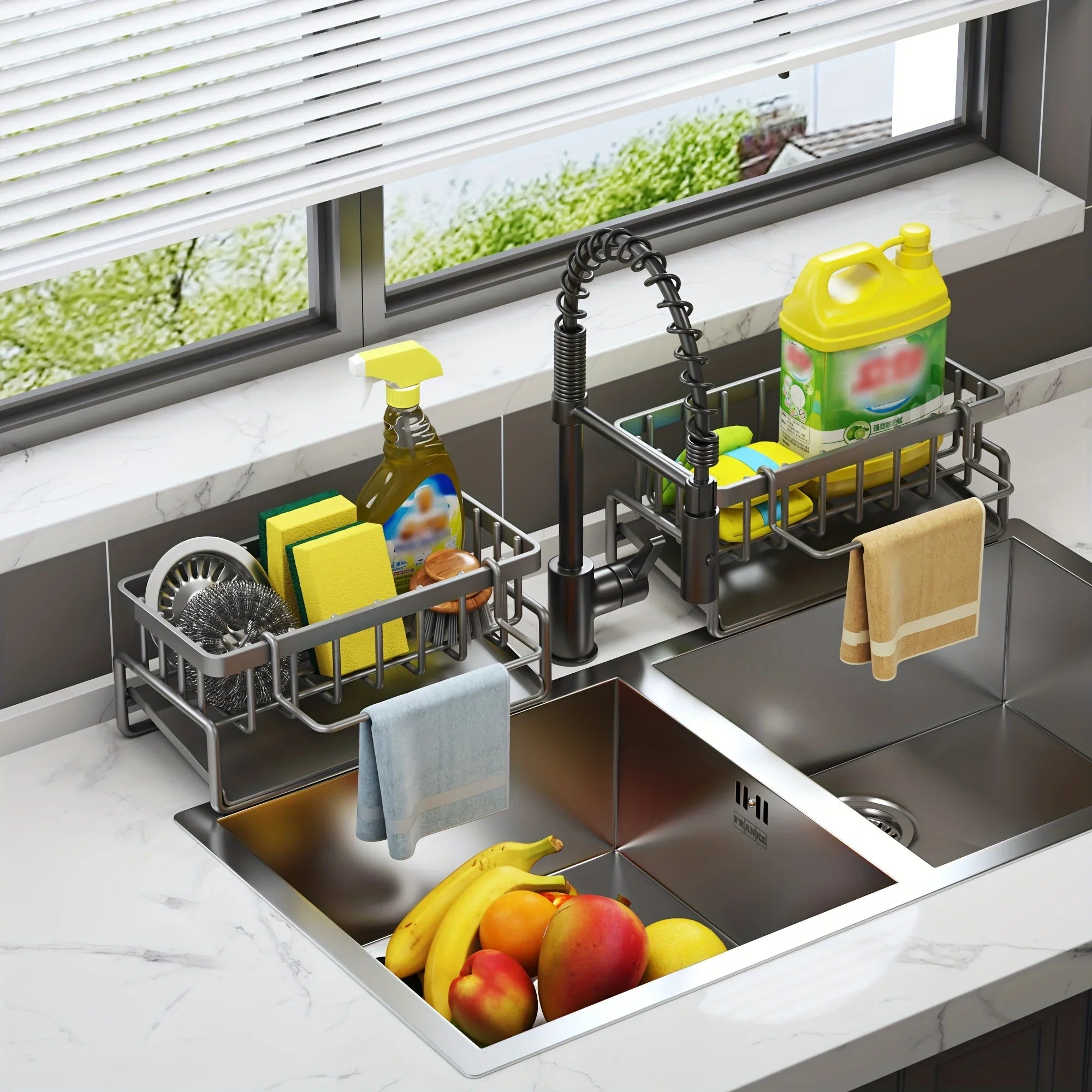 Kitchen Shelf Cleaning Cloth Storage Stainless Steel Dish Rack for Kitchen Counter, Extendable Dish Drainers with Cutlery