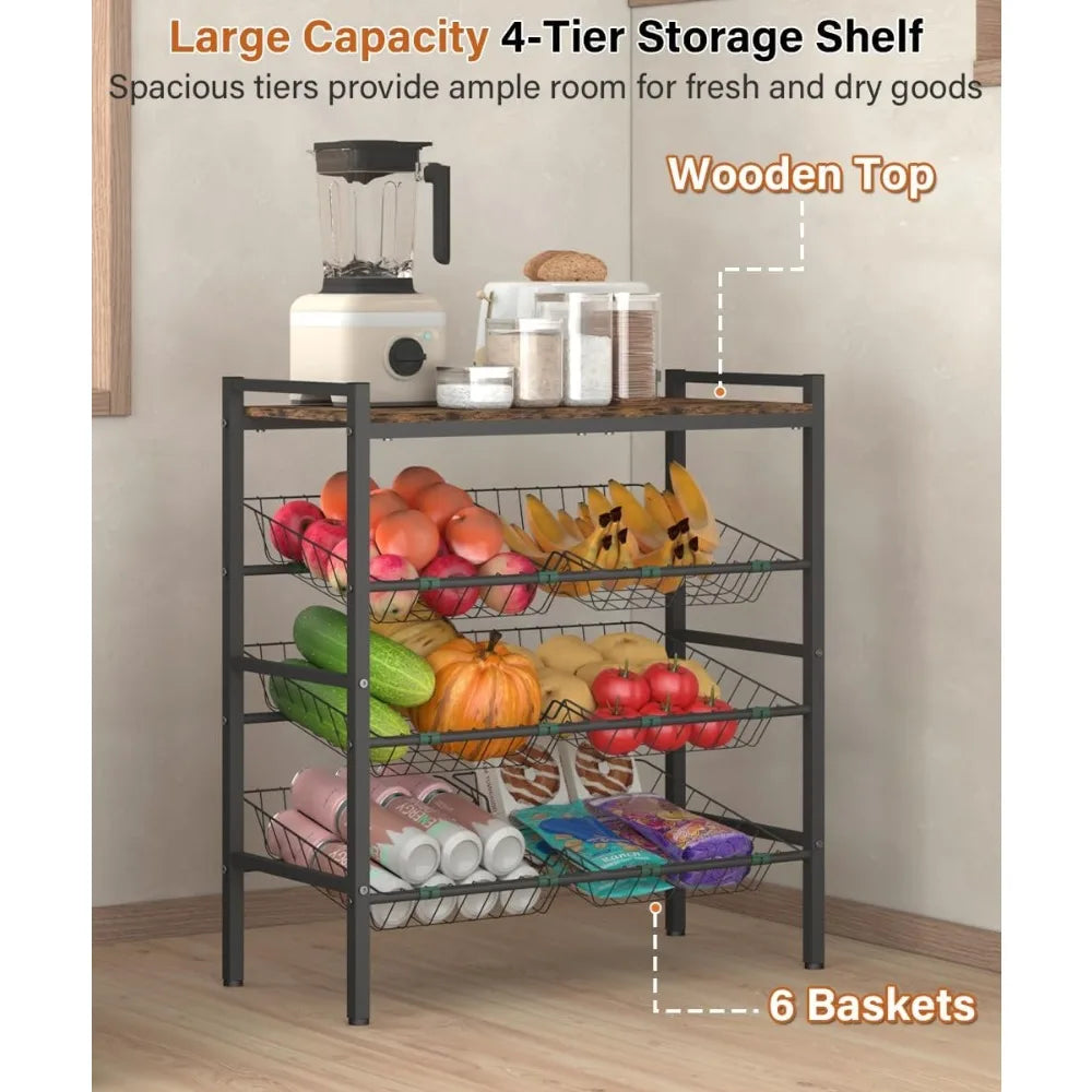 NBVCX 4 Tier Fruit And Vegetable Storage Rack Freestanding Shelf